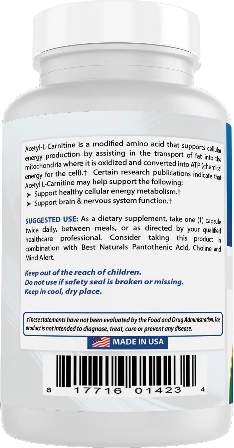 Best Naturals Acetyl L-Carnitine 1000 mg – 60 Capsules (Pack of 3) - Image 7