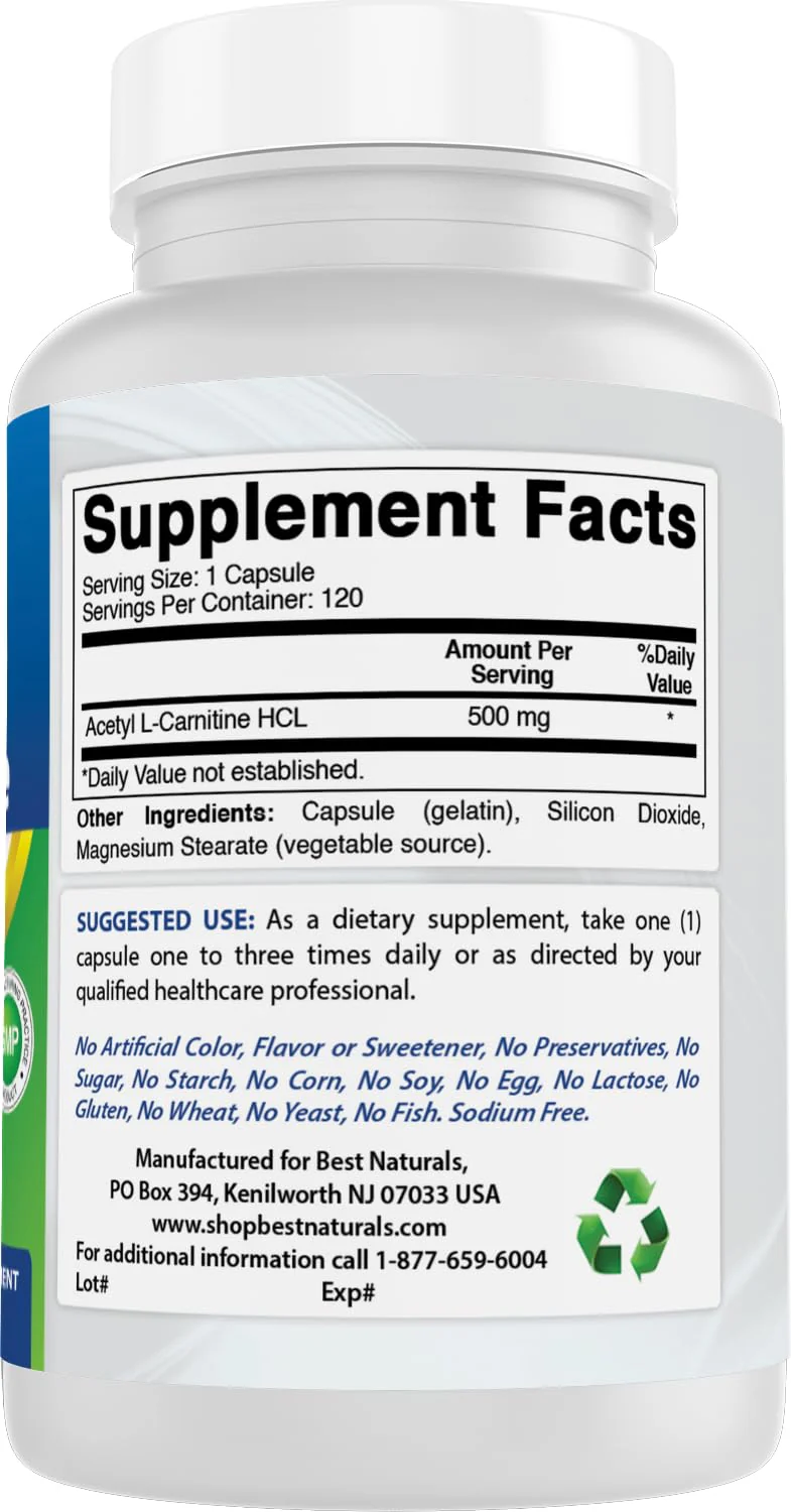 Best Naturals Acetyl L-Carnitine 500mg – 120 Servings (3 Pack) | Non-GMO & Gluten Free - Image 6
