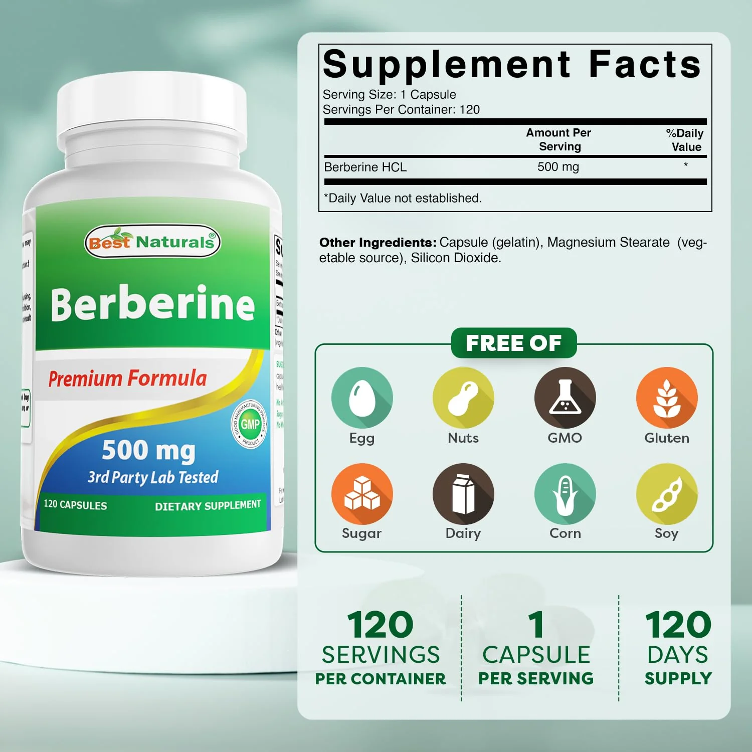 Best Naturals Berberine 500mg 120 Capsules – Immune, Cardiovascular & GI Support (Pack of 2) - Image 2