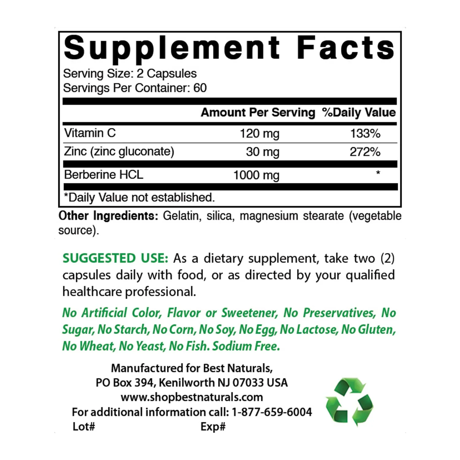 Best Naturals Berberine Plus 1000 mg/Serving - 120 Capsules (120 Count Pack of 3) - Image 2