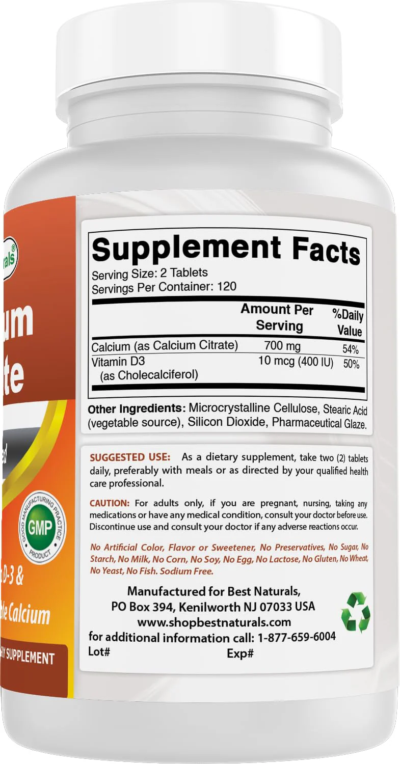 Best Naturals Calcium Citrate with Vitamin D-3 – 240 Tablets (Pack of 3) | Non-GMO, Gluten-Free - Image 13