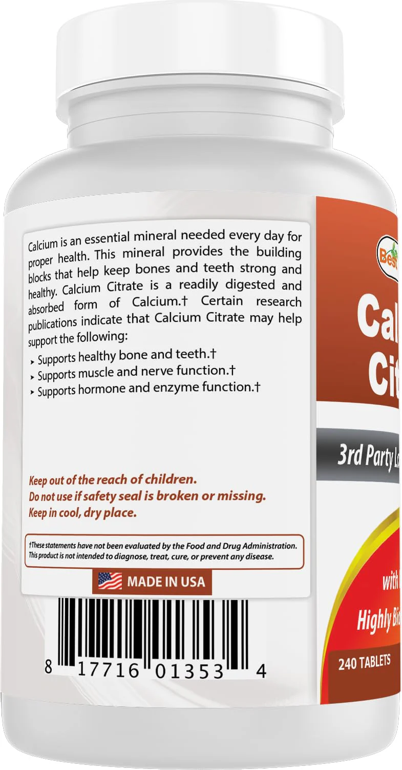 Best Naturals Calcium Citrate with Vitamin D-3 – 240 Tablets (Pack of 3) | Non-GMO, Gluten-Free - Image 14
