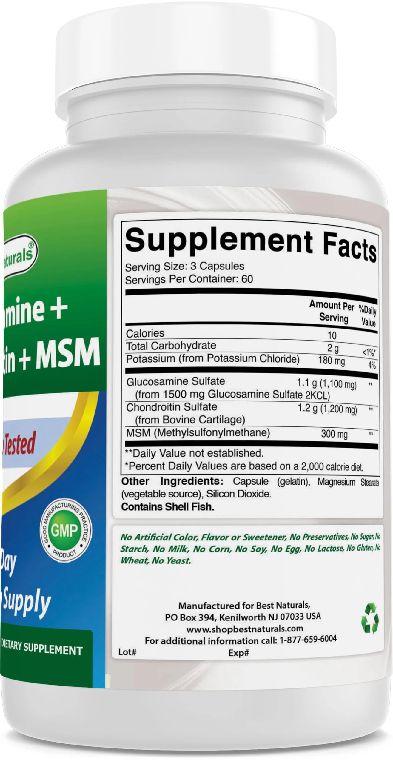 Best Naturals Glucosamine Chondroitin MSM Joint Supplement – 2600 mg/Serving, 180 Capsules per Bottle, Pack of 3 - Image 13