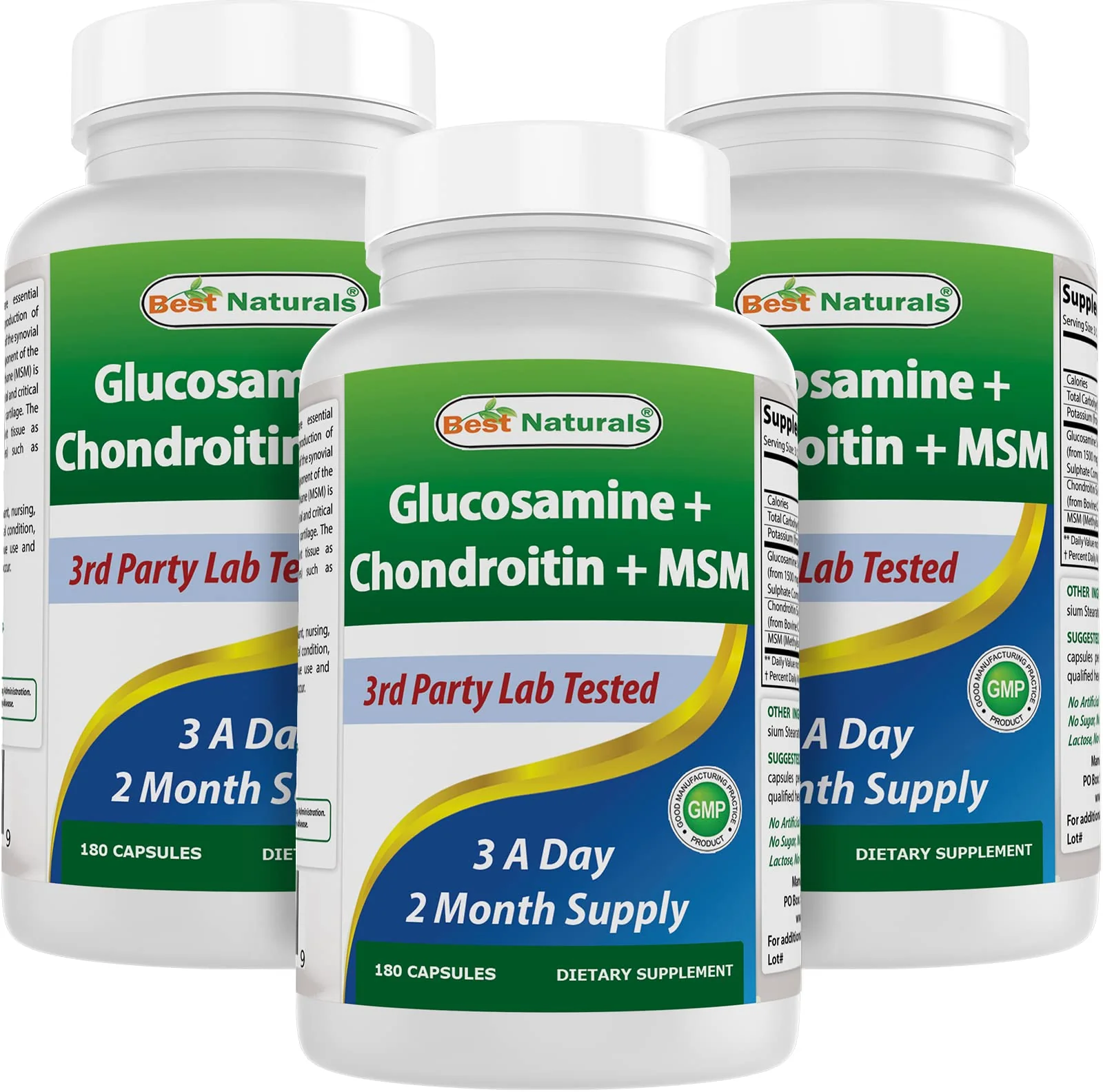 Best Naturals Glucosamine Chondroitin MSM Joint Supplement – 2600 mg/Serving, 180 Capsules per Bottle, Pack of 3 - Image 8