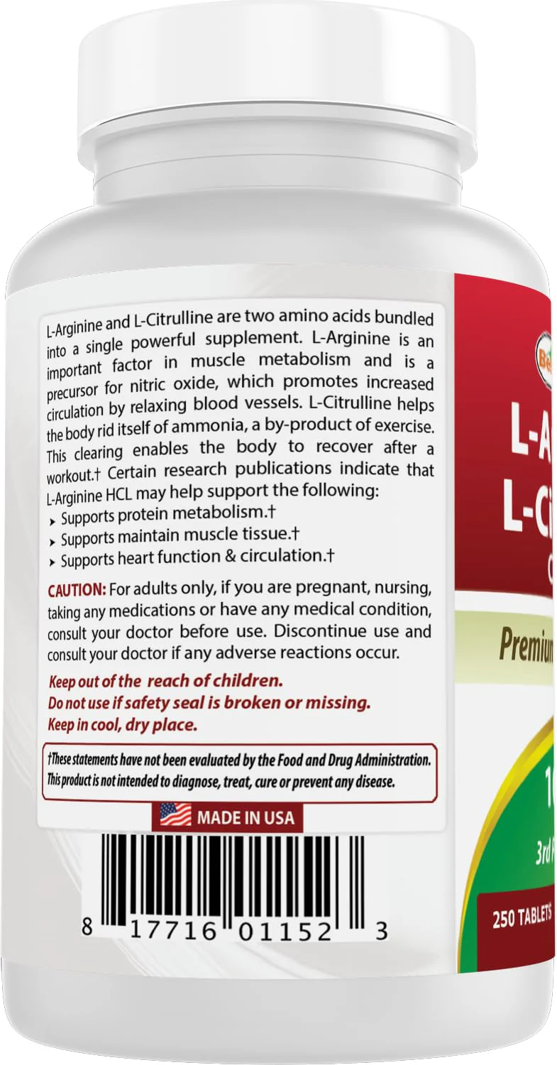 Best Naturals L-Arginine L-Citrulline Complex 1000 mg - 250 Tablets (Pack of 2) - Image 7