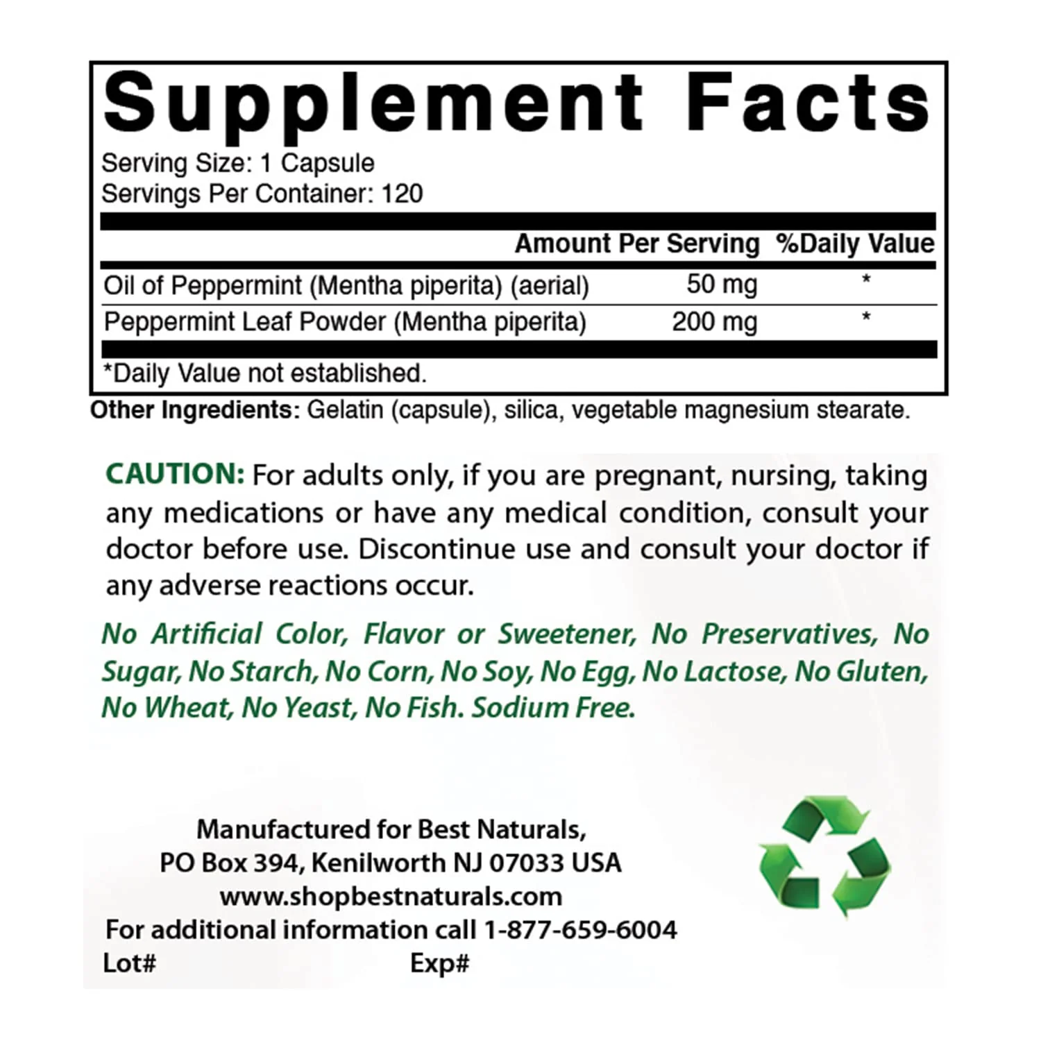 Best Naturals Peppermint Oil 250 mg 120 Capsules (120 Count (Pack of 3)) - Image 2