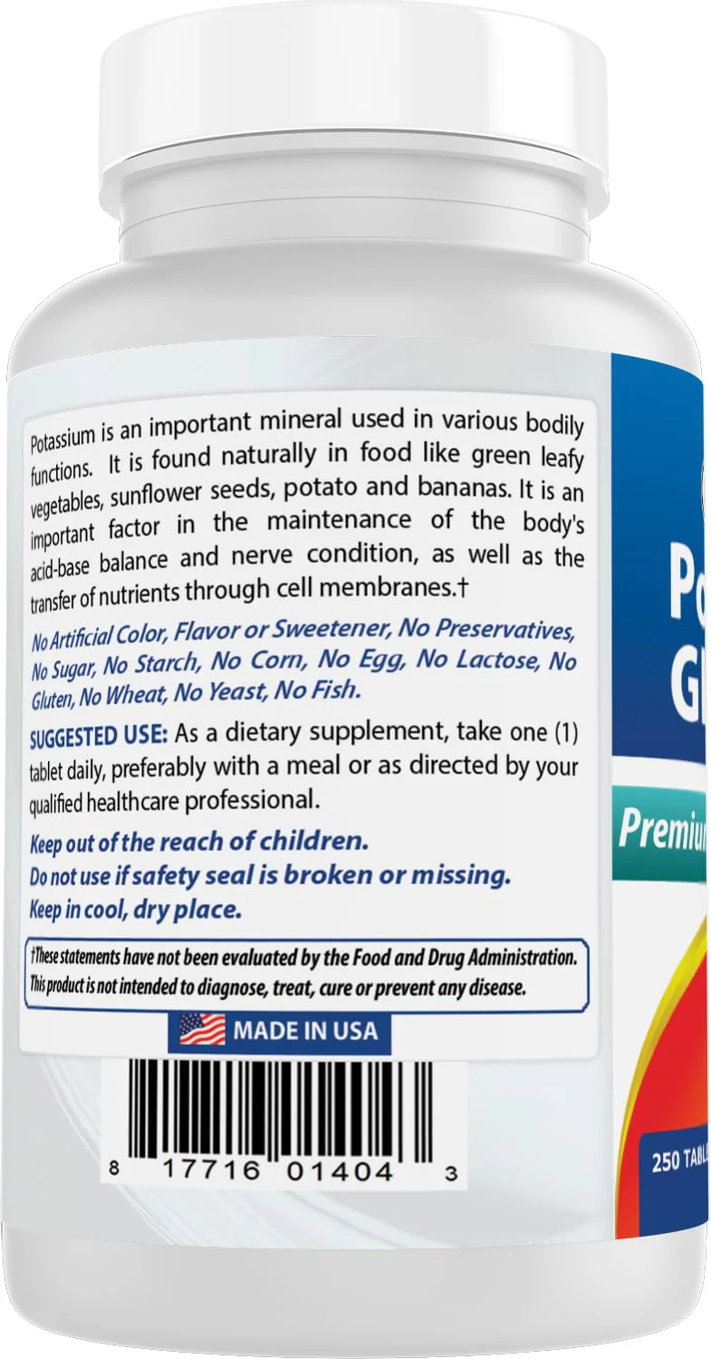 Best Naturals Potassium Gluconate 595 mg – 250 Tablets (Pack of 3) | Non-GMO & Gluten-Free - Image 7