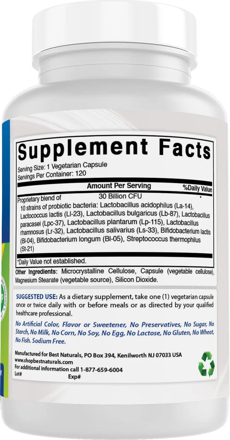 Best Naturals Probiotic 10 Strains - 30B CFU, Shelf-Stable, 120 Veggie Caps (2-Pack) - Image 13