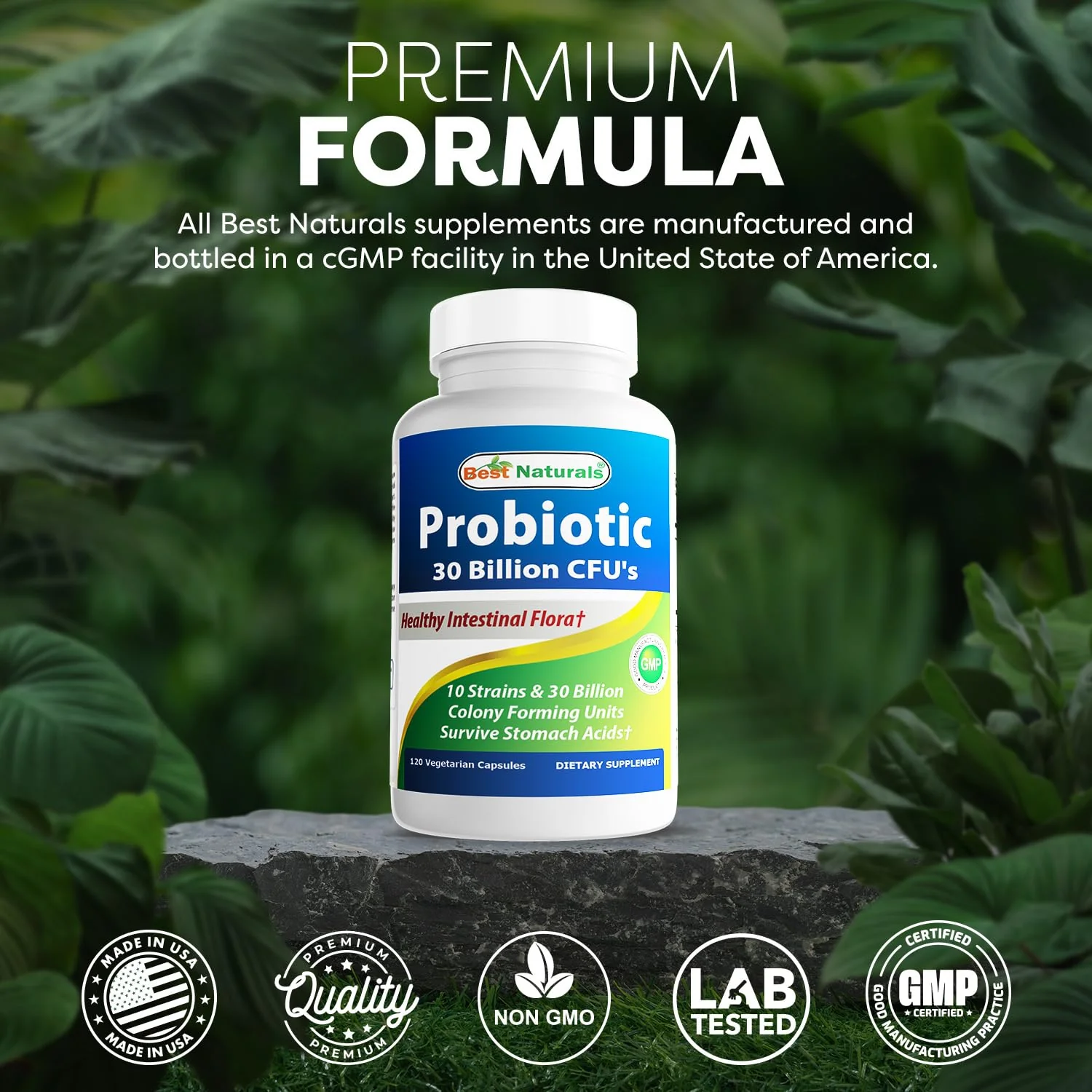Best Naturals Probiotic 10 Strains - 30B CFU, Shelf-Stable, 120 Veggie Caps (2-Pack) - Image 5