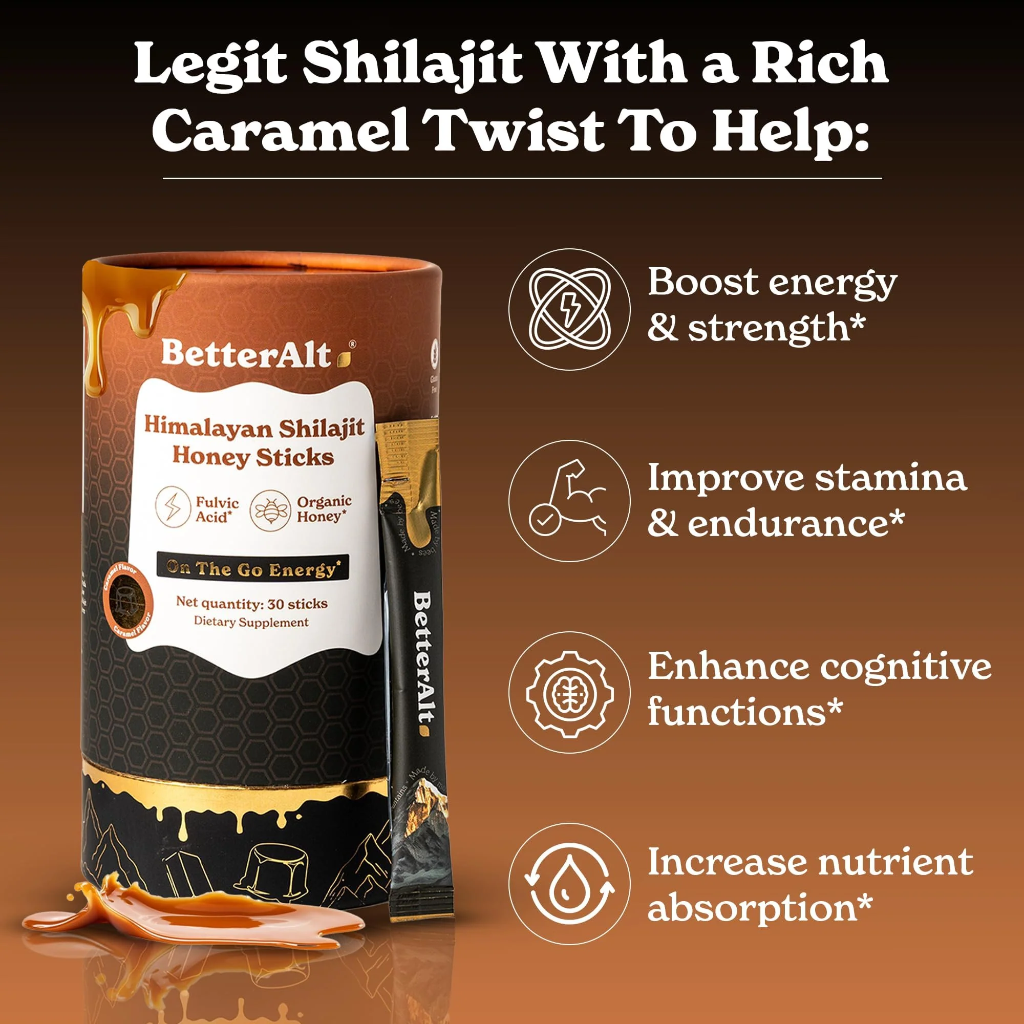 Better Alt Himalayan Shilajit + Honey Sticks – 30 Sticks for Energy, Immunity & Wellness | 85+ Trace Minerals, 75%+ Fulvic Acid - Image 3
