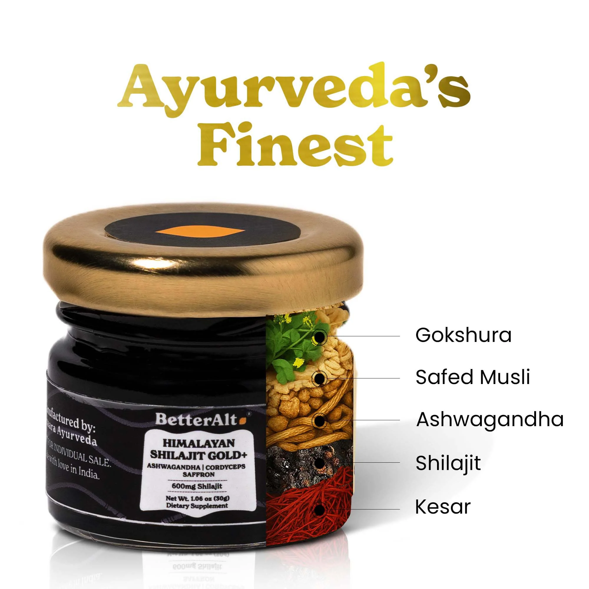 Better Alt Pure Himalayan Shilajit Gold 30g | 600mg Shilajit Blend | 16,000 ft Sourced | Ashwagandha, Safed Musli, Gokshura | Vegan & Lab Tested - Image 2