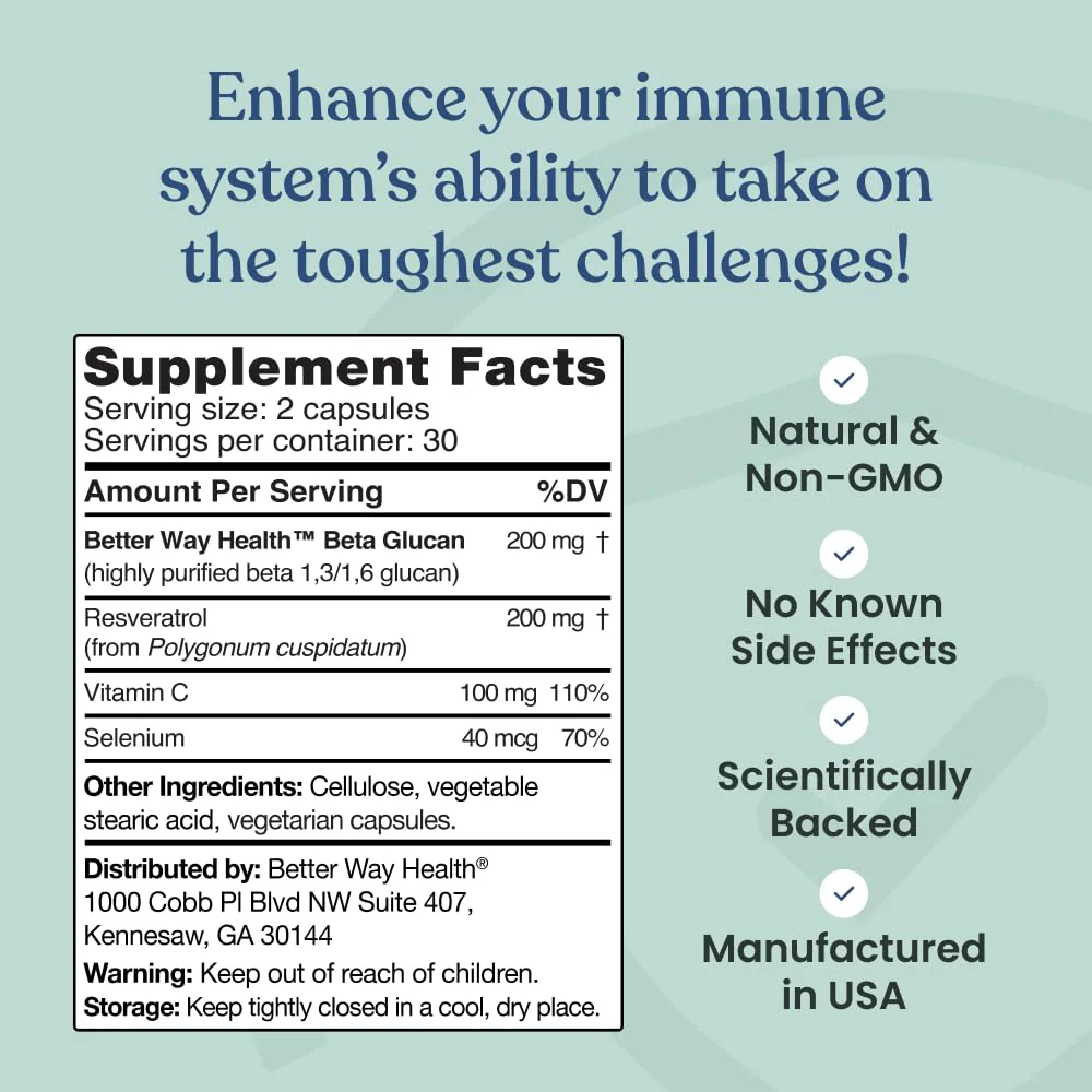 Better Way Health Advanced Immune Readiness – Beta Glucan with Vitamin C, Selenium & Resveratrol | 60 Capsules - Image 16