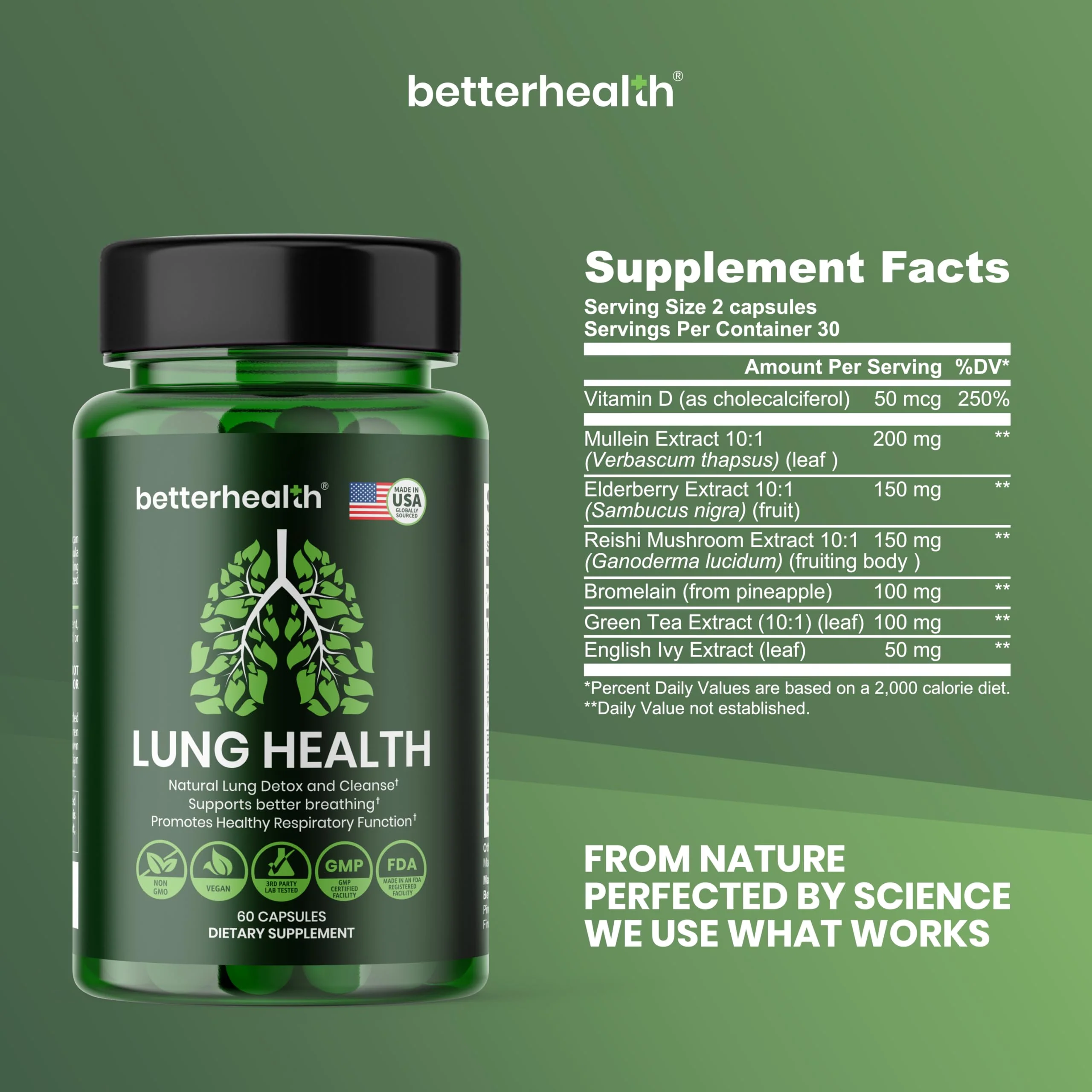 BetterHealth Lung Health Daily – Mullein Leaf, Vitamin D3, Elderberry | Respiratory Support (60 Capsules) - Image 13