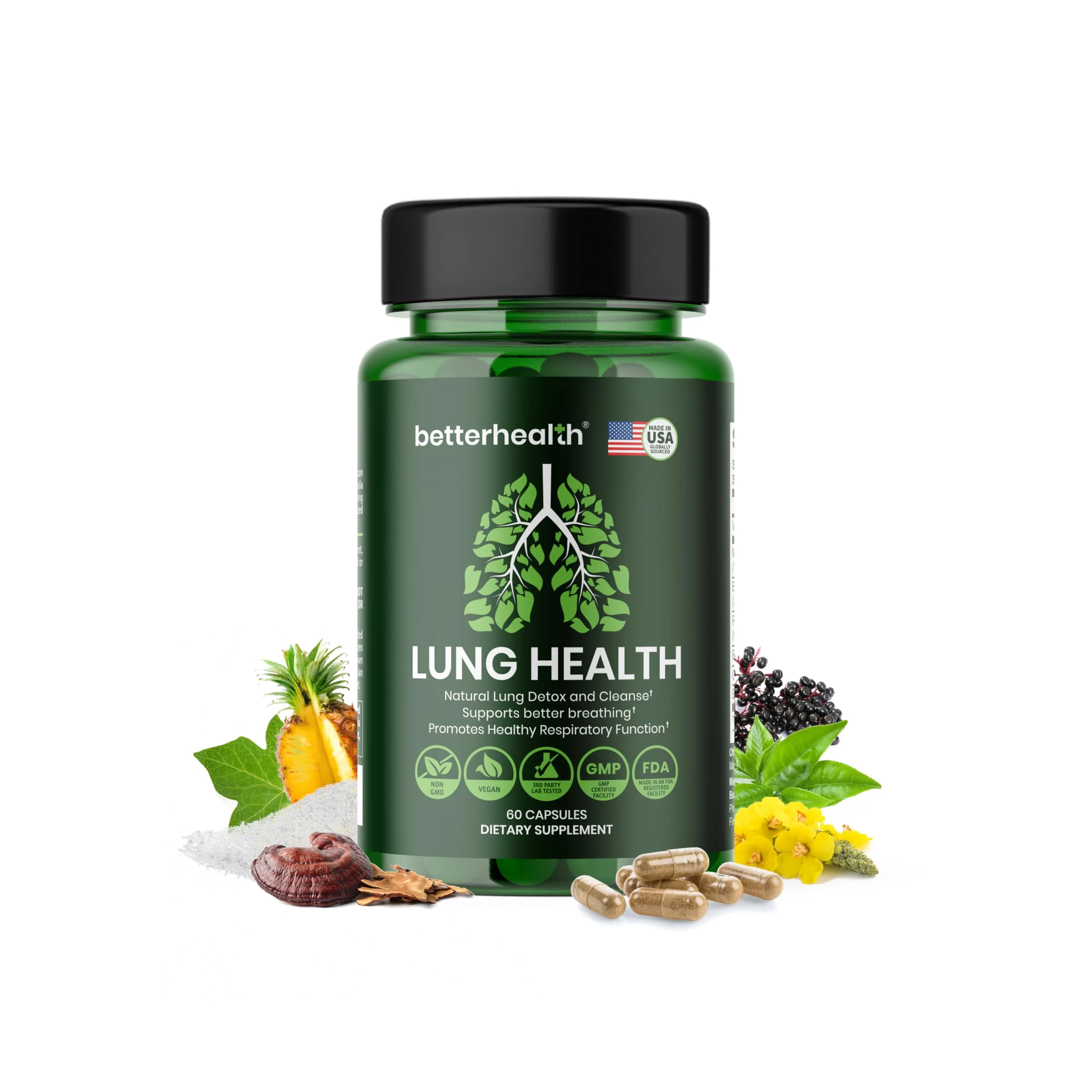 BetterHealth Lung Health Daily – Mullein Leaf, Vitamin D3, Elderberry | Respiratory Support (60 Capsules) - Image 8