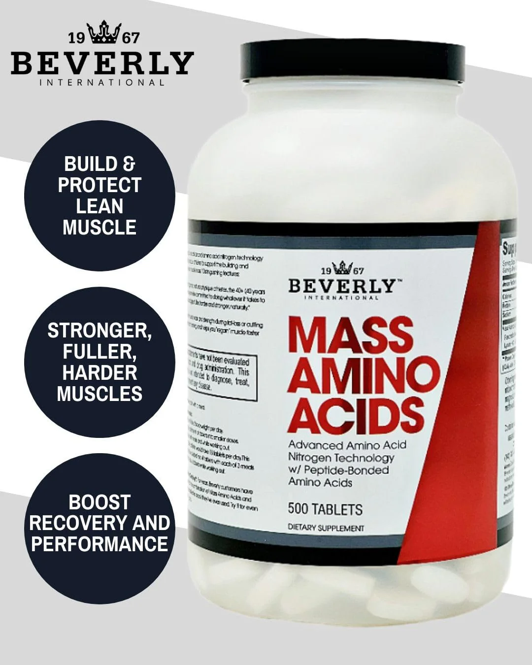 Beverly International Mass Amino Acids, 500 Tabs – Pre- & Post-Workout Support for Muscle Recovery & Repair | Complete Amino Acid Profile - Image 2