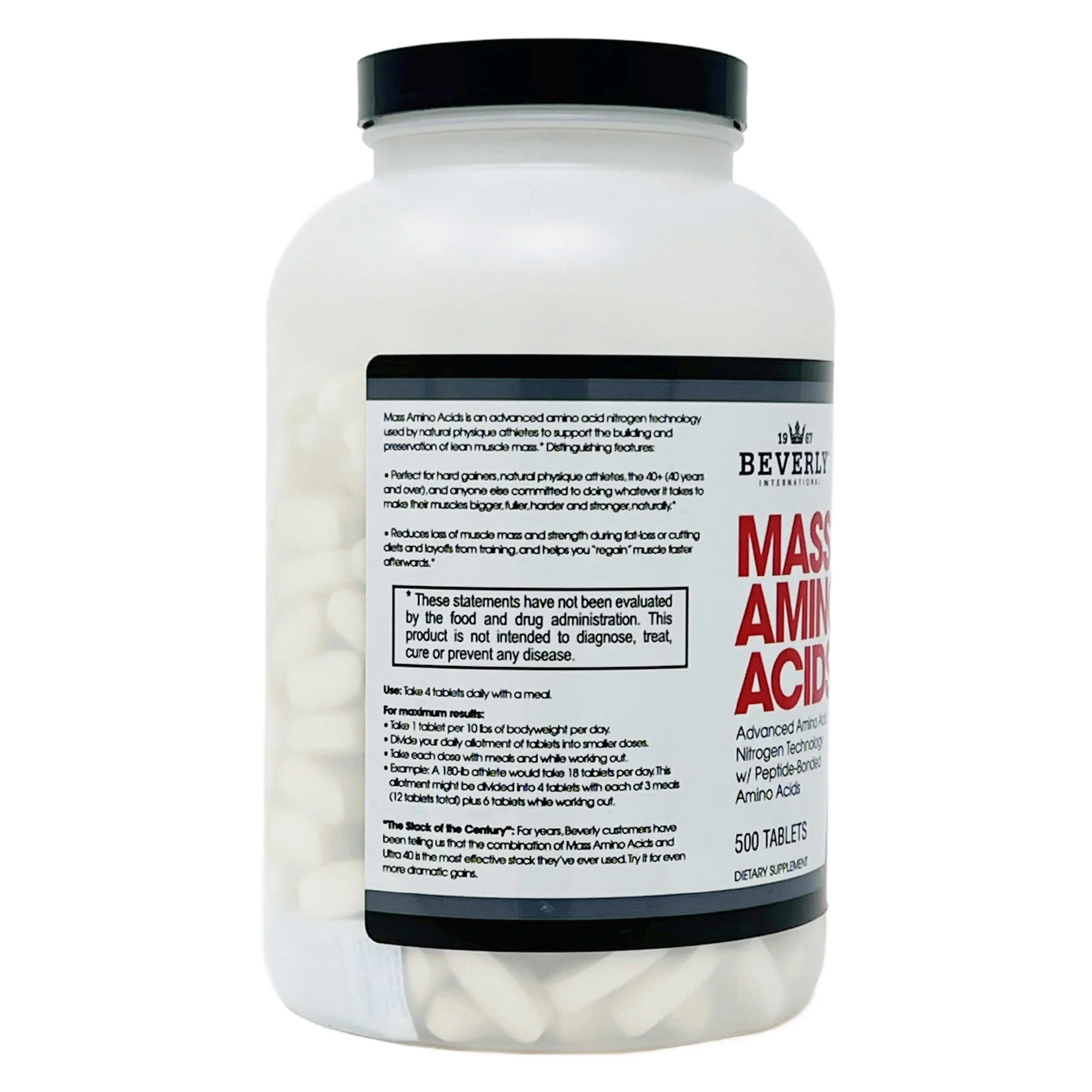 Beverly International Mass Amino Acids, 500 Tabs – Pre- & Post-Workout Support for Muscle Recovery & Repair | Complete Amino Acid Profile - Image 3