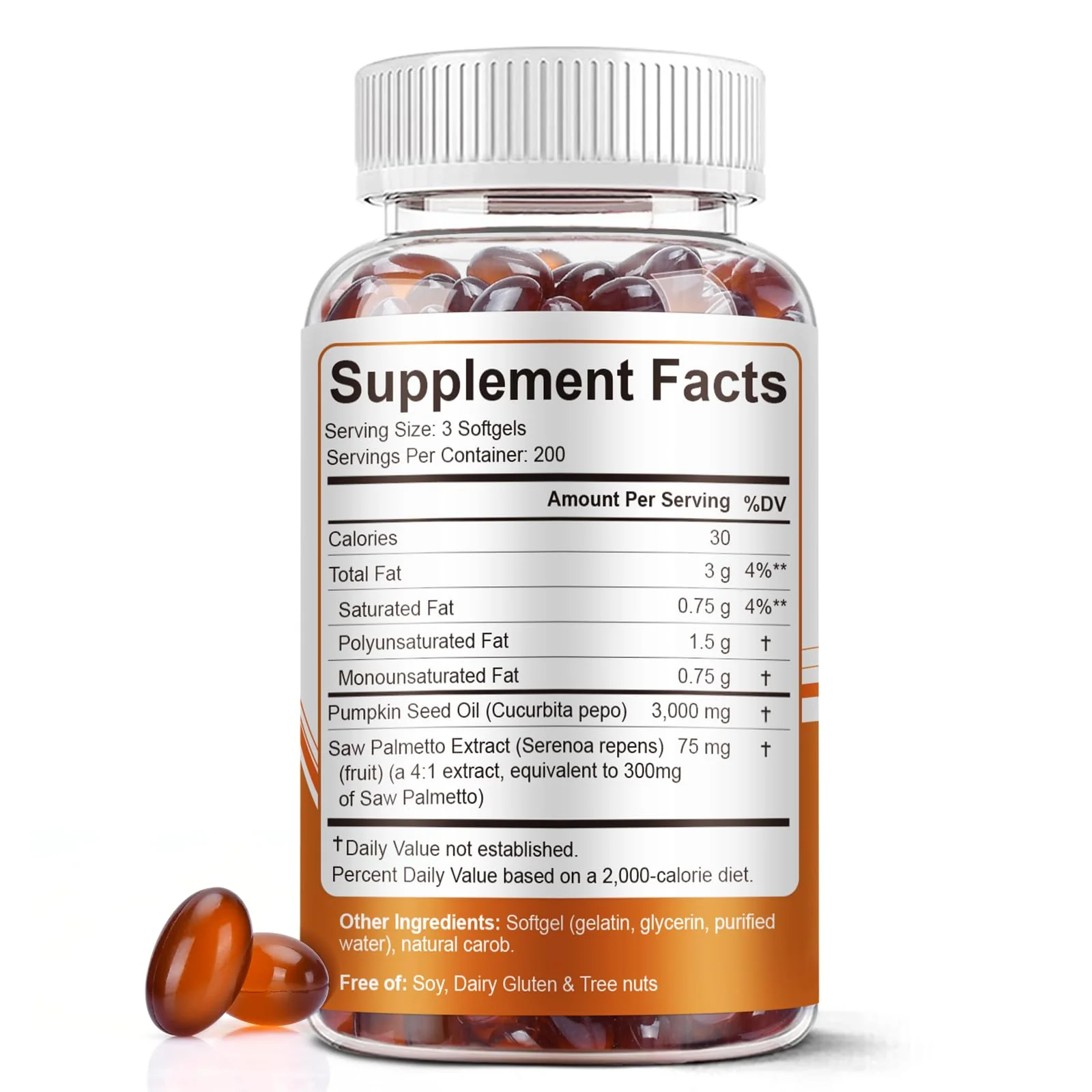 BEWORD Pumpkin Seed Oil with Saw Palmetto – 3000mg per Serving, 600 Softgels - Image 3