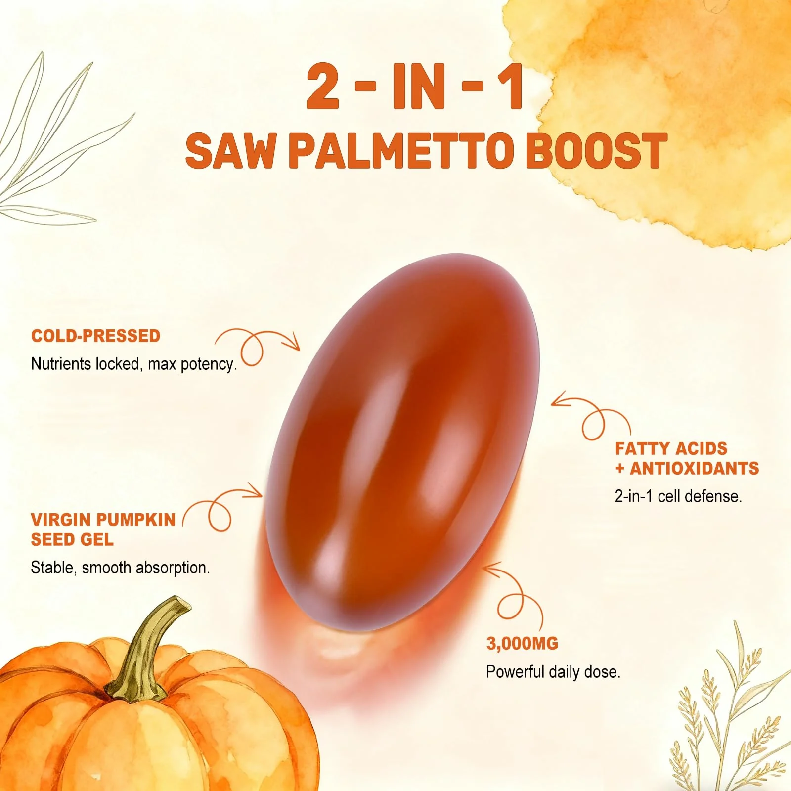 BEWORD Pumpkin Seed Oil with Saw Palmetto – 3000mg per Serving, 600 Softgels - Image 4