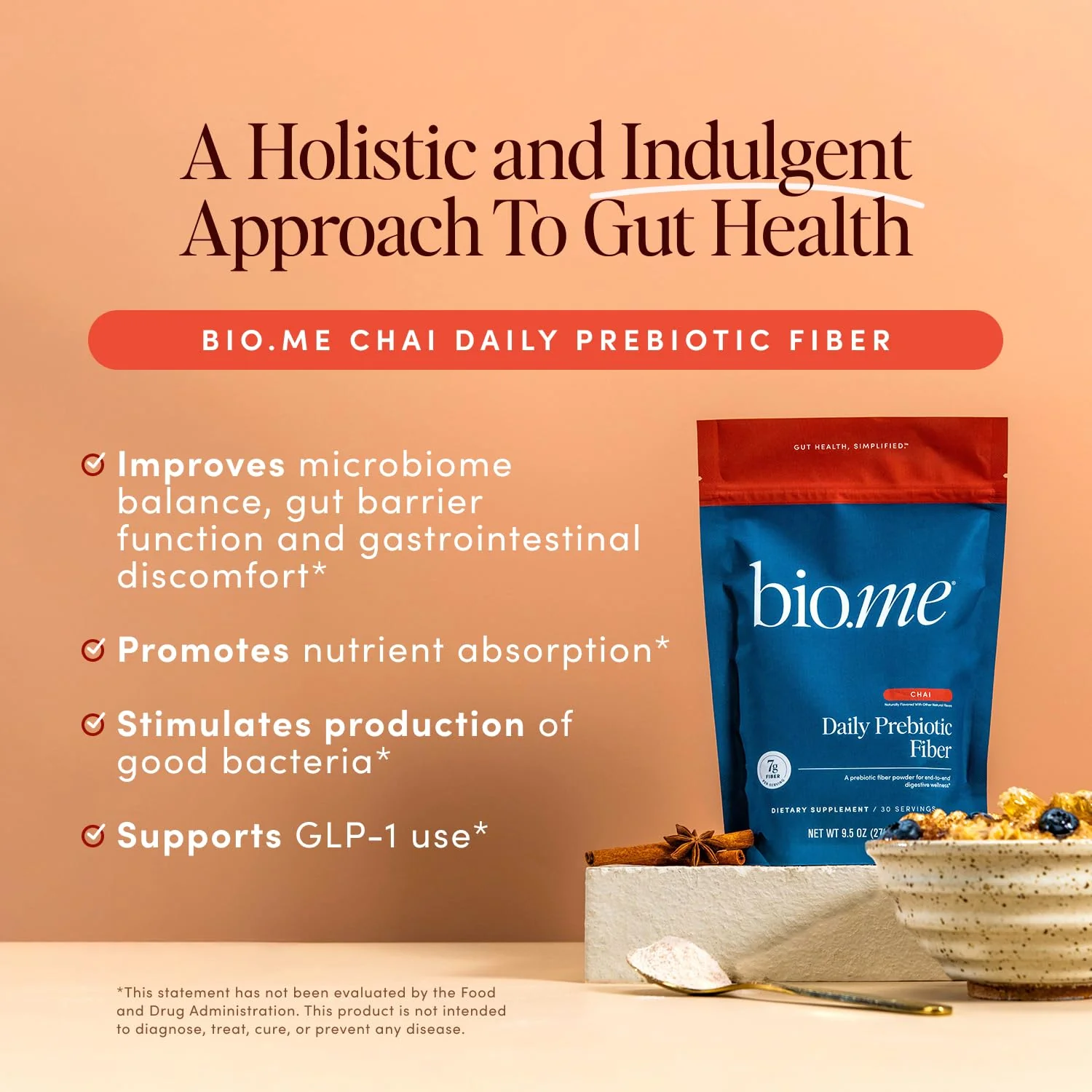 Bio.me Daily Prebiotic Fiber Powder – Chai, 7g per Serving | Digestive & Gut Health - Image 2
