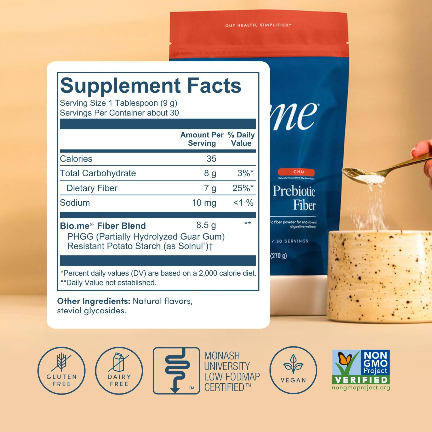 Bio.me Daily Prebiotic Fiber Powder – Chai, 7g per Serving | Digestive & Gut Health - Image 6
