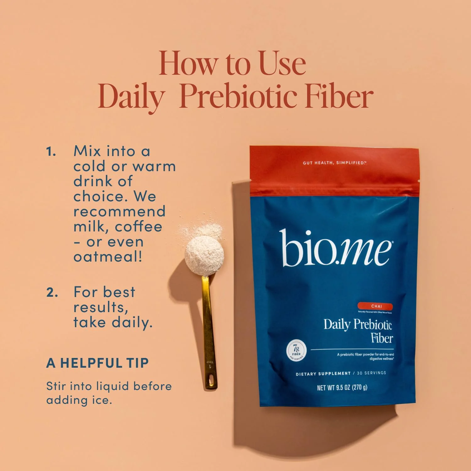 Bio.me Daily Prebiotic Fiber Powder – Chai, 7g per Serving | Digestive & Gut Health - Image 7