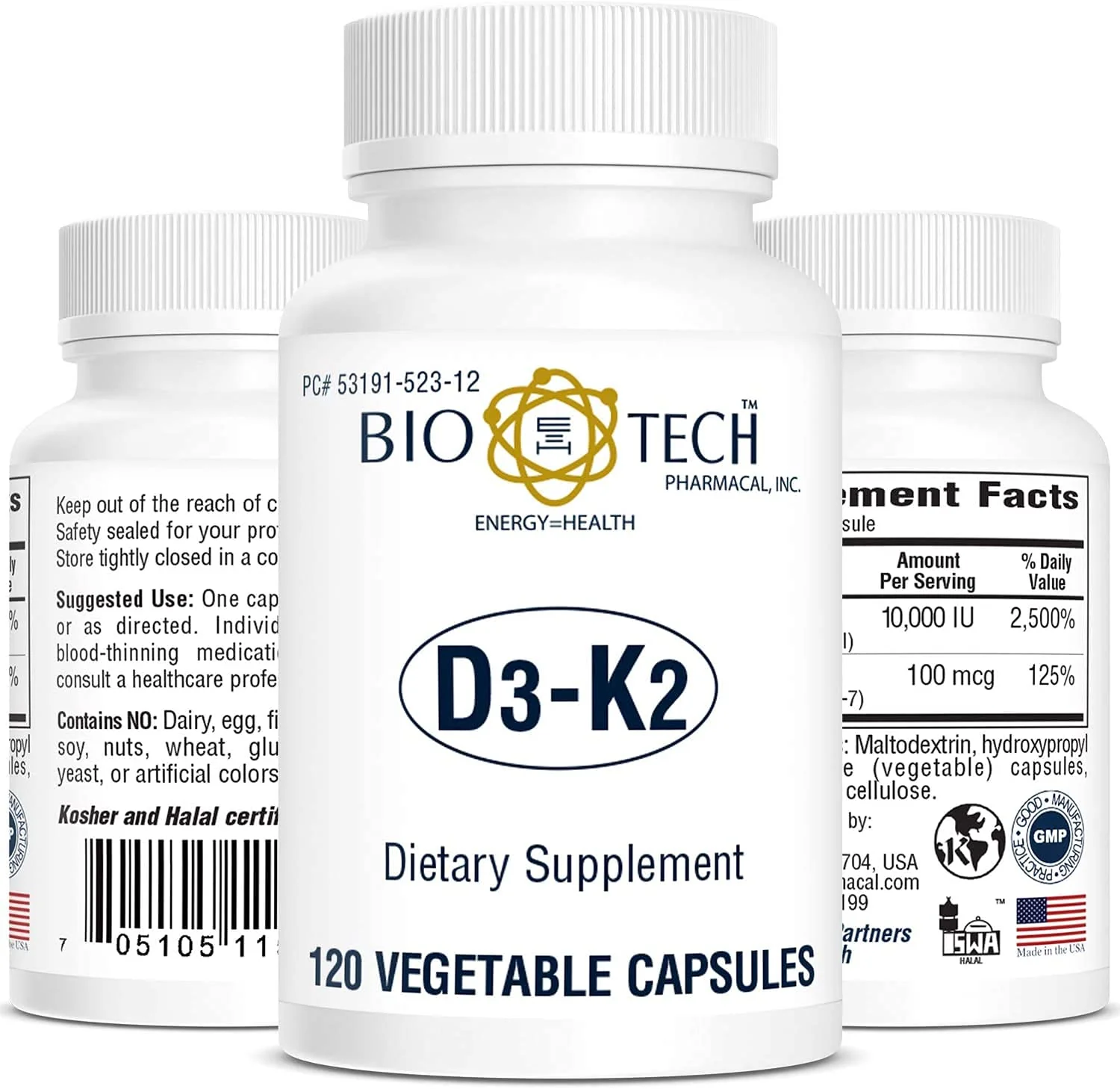 Bio-Tech D3-K2 120 Vegcaps – Vegan Vitamin D3 & K2 for Bone Health