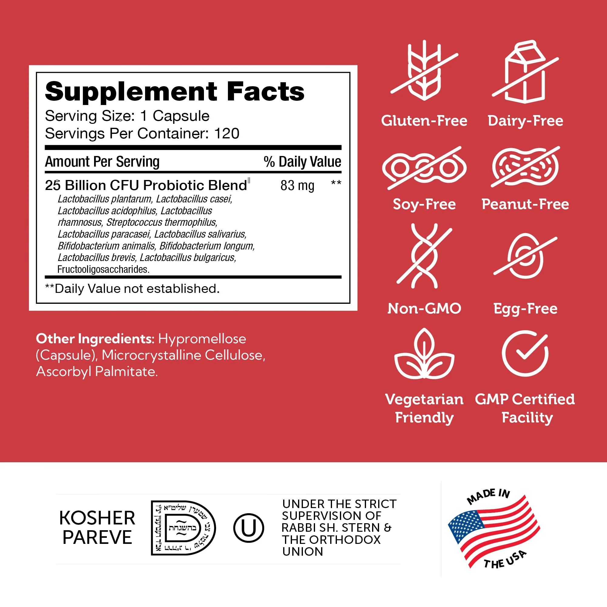BioDophilus25 Probiotic + Prebiotic - 25 Billion CFU, 11 Strains | Zahler - 120 Capsules - Image 5