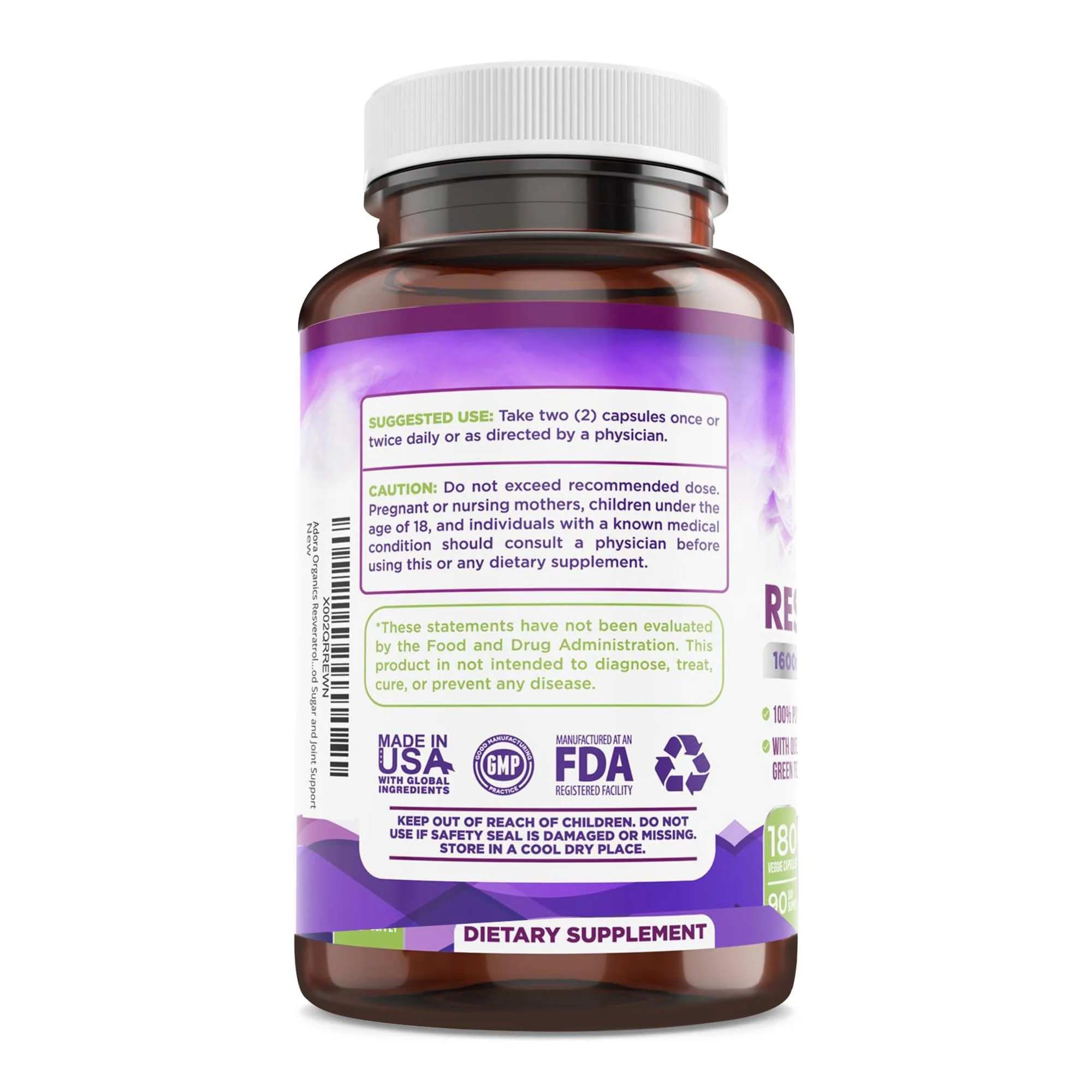 Biodora Resveratrol 1600mg – Trans-Resveratrol Antioxidant with Green Tea, Grape Seed & Quercetin | 180 Capsules - Image 6
