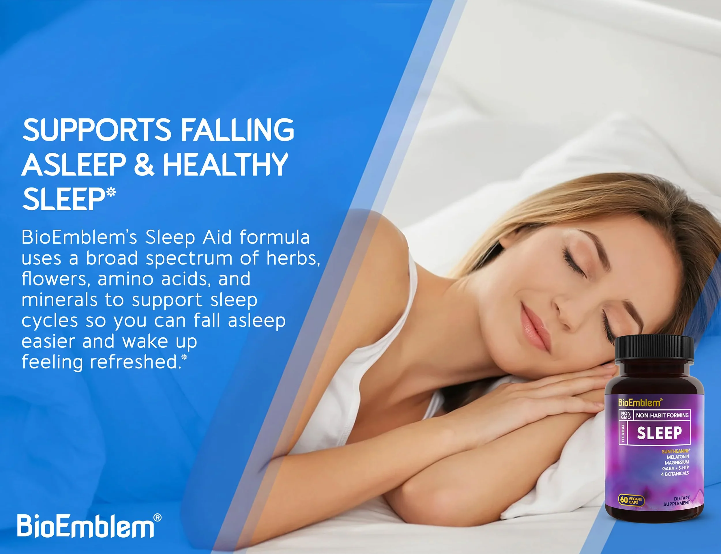BioEmblem Natural Sleep Aid for Adults | Melatonin, Valerian, Suntheanine | 60 Capsules | 3 Pack - Image 4