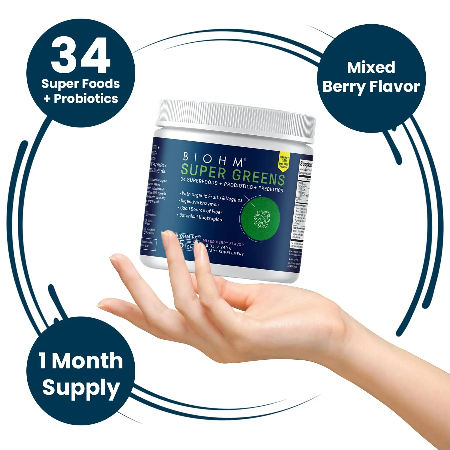 BIOHM Super Greens – 34-Ingredient Green Superfood Powder with Probiotics & Digestive Enzymes (Mixed Berry) - Image 5