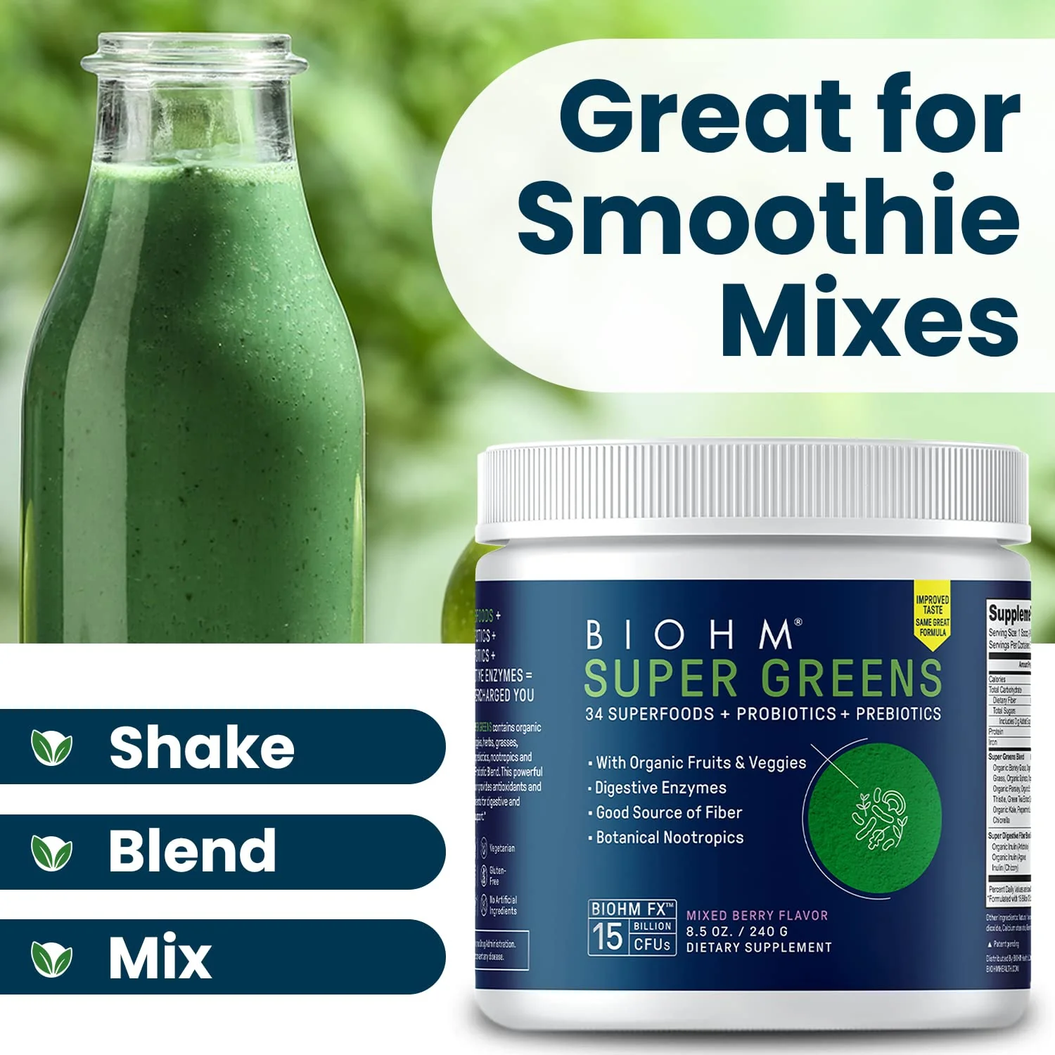 BIOHM Super Greens – 34-Ingredient Green Superfood Powder with Probiotics & Digestive Enzymes (Mixed Berry) - Image 7