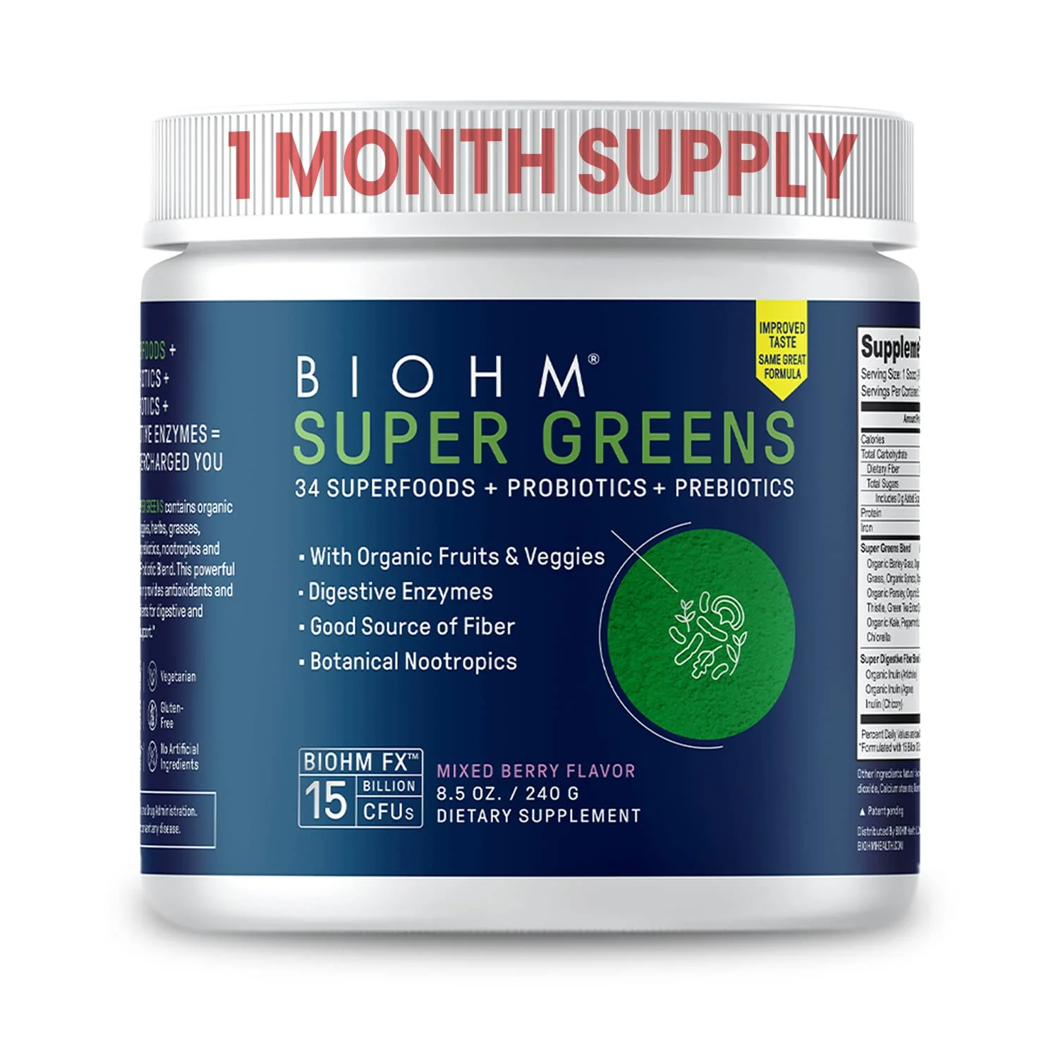 BIOHM Super Greens – 34-Ingredient Green Superfood Powder with Probiotics & Digestive Enzymes (Mixed Berry) - Image 9