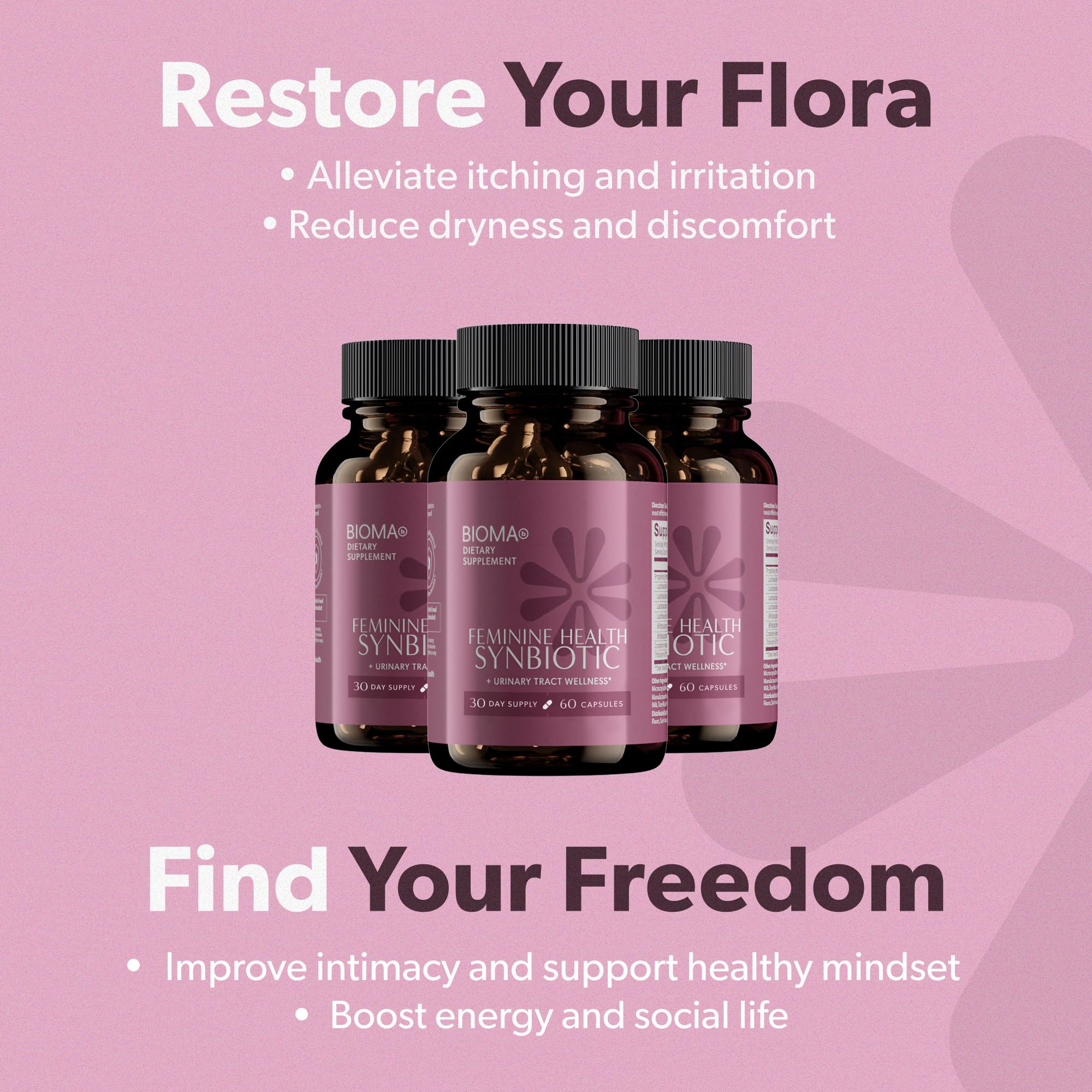 BIOMA Feminine Health Synbiotic – Probiotics, Cranberry & Tributyrin for Vaginal pH, Urinary & Digestive Support | 60 Capsules - Image 2