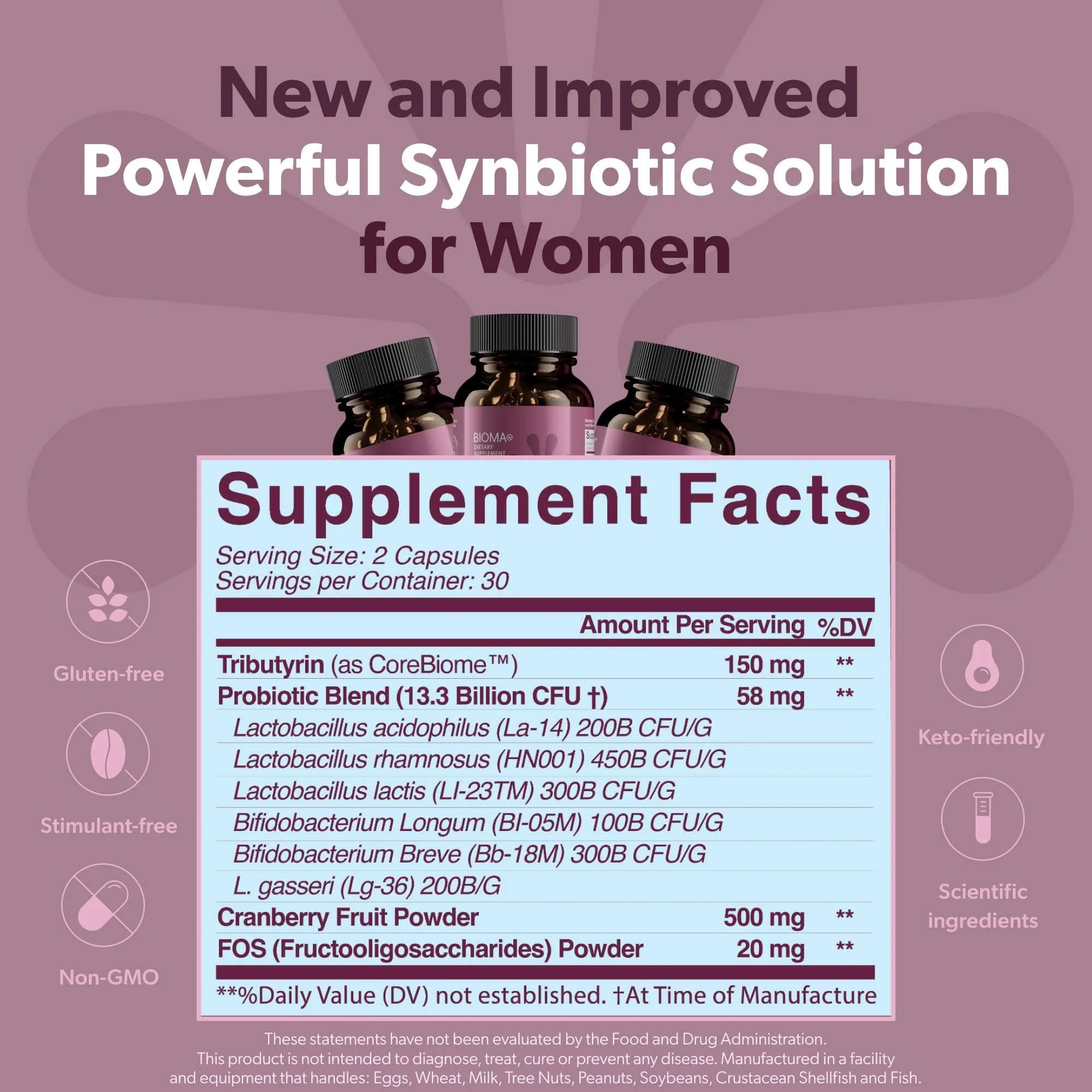 BIOMA Feminine Health Synbiotic – Probiotics, Cranberry & Tributyrin for Vaginal pH, Urinary & Digestive Support | 60 Capsules - Image 6