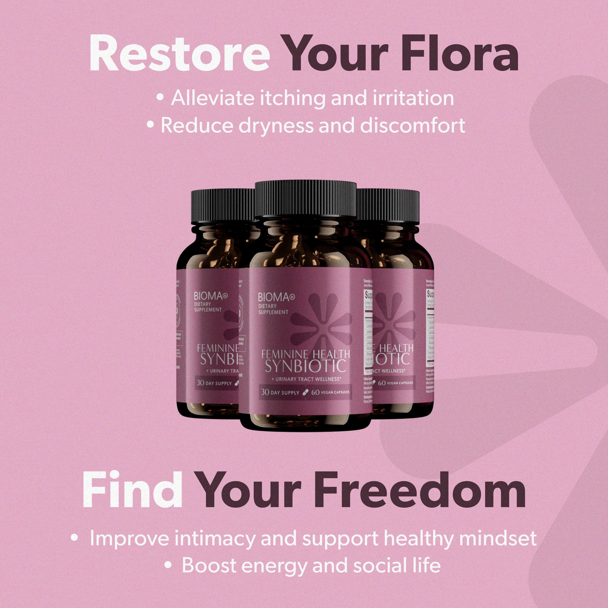 BIOMA Feminine Health Synbiotic – Probiotics, Cranberry & Tributyrin for Vaginal pH, Urinary & Digestive Support | 60 Capsules - Image 9