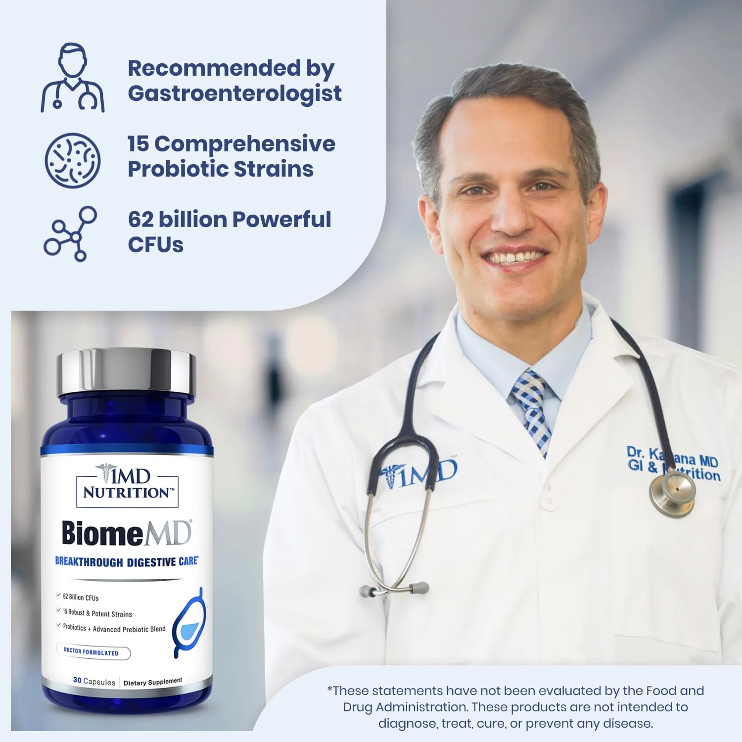 BiomeMD Probiotics by 1MD Nutrition | 62B CFUs, 15 Strains + Prebiotics | Digestive & Immune Support | 30 Capsules - Image 11