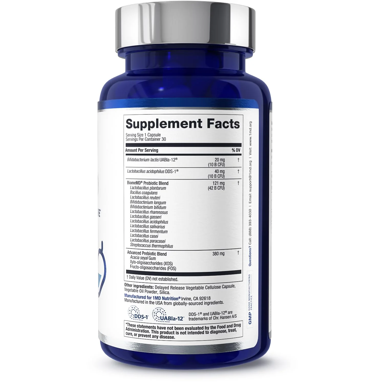 BiomeMD Probiotics by 1MD Nutrition | 62B CFUs, 15 Strains + Prebiotics | Digestive & Immune Support | 30 Capsules - Image 8