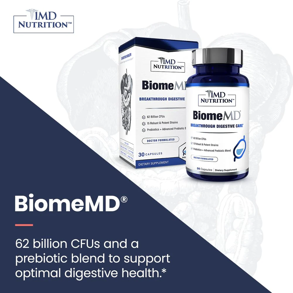 BiomeMD Probiotics by 1MD Nutrition — 62B CFUs, 15 Strains + Prebiotics | Digestive & Immune Support | 60 Capsules - Image 6