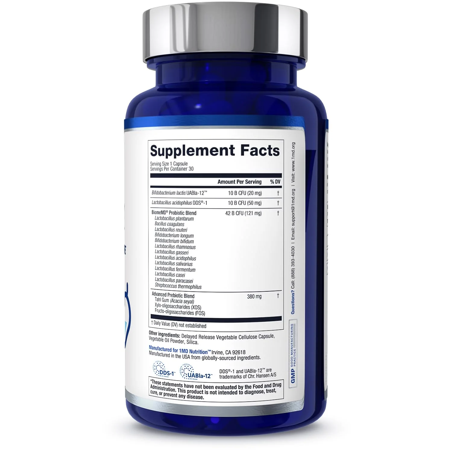 BiomeMD Probiotics by 1MD Nutrition — 62B CFUs, 15 Strains + Prebiotics | Digestive & Immune Support | 60 Capsules - Image 8
