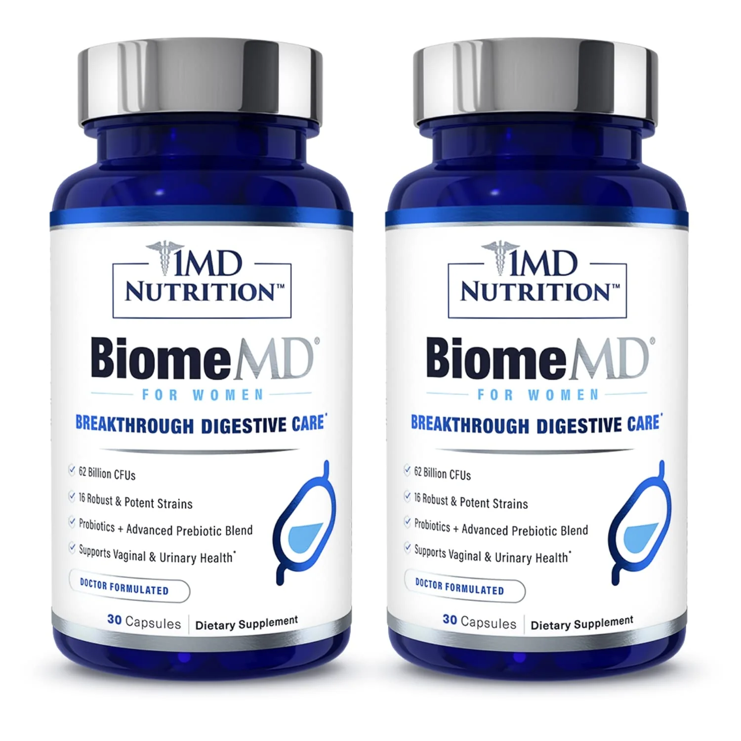 BiomeMD Probiotics for Women — 62B CFUs, 16 Strains + Prebiotics | Doctor-Formulated | 2-Pack