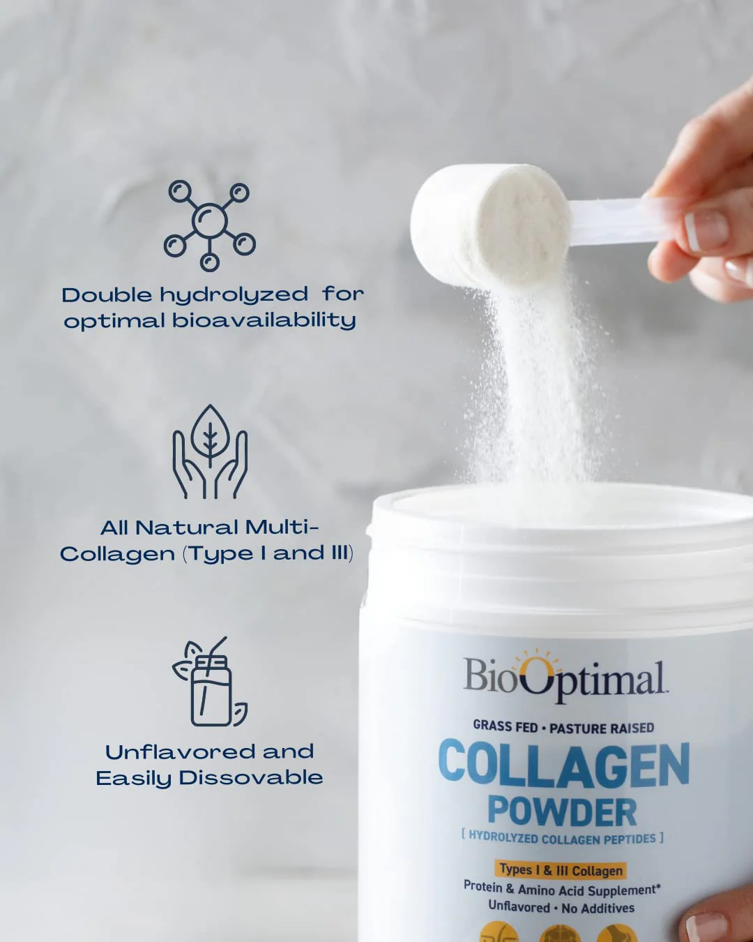 BioOptimal Collagen Peptides Powder – Grass-Fed, Pasture-Raised Hydrolyzed Protein Supplement for Skin, Hair & Nails – Non-GMO, Zero Sugar | 30 Servings - Image 6