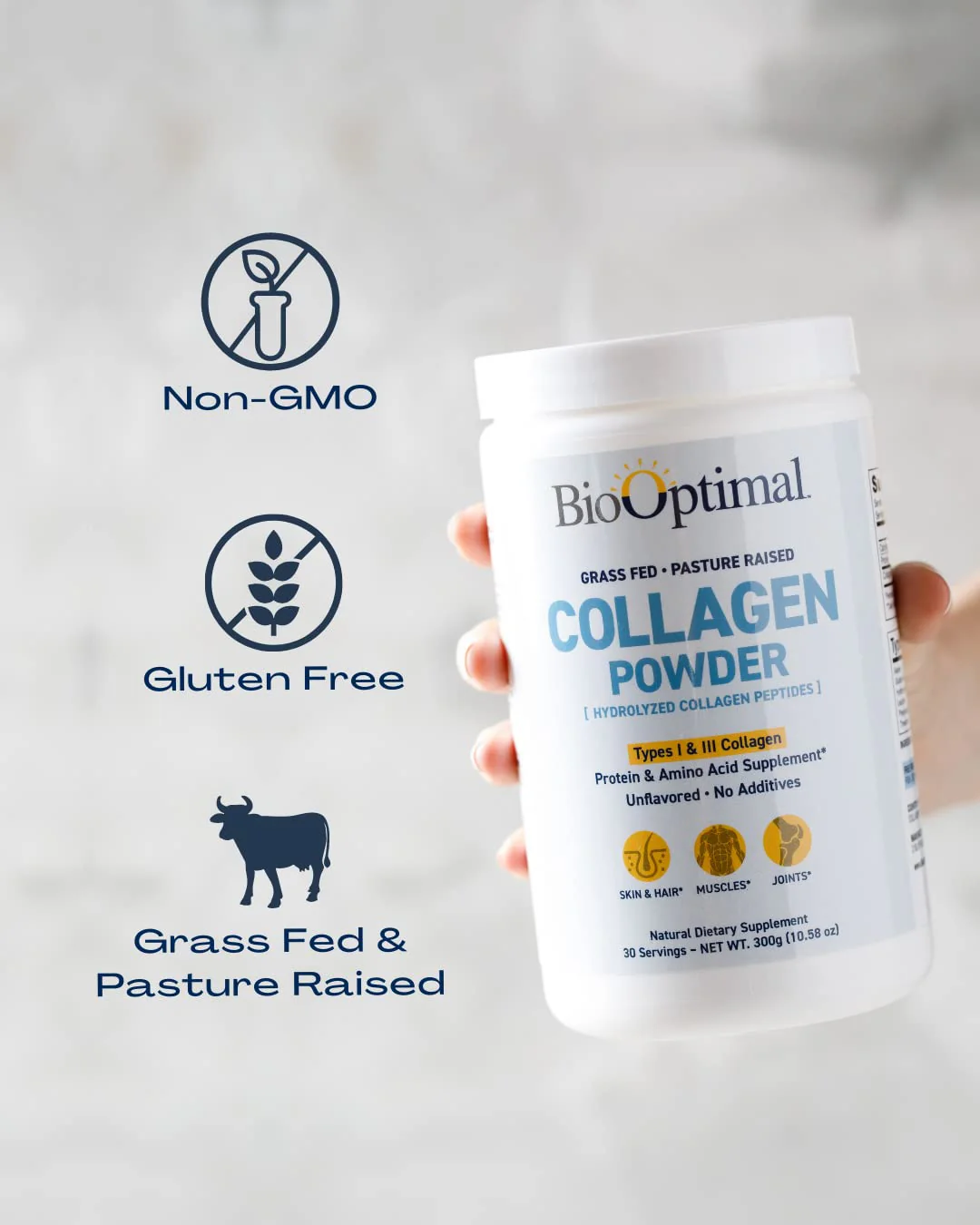 BioOptimal Collagen Peptides Powder – Grass-Fed, Pasture-Raised Hydrolyzed Protein Supplement for Skin, Hair & Nails – Non-GMO, Zero Sugar | 30 Servings - Image 7