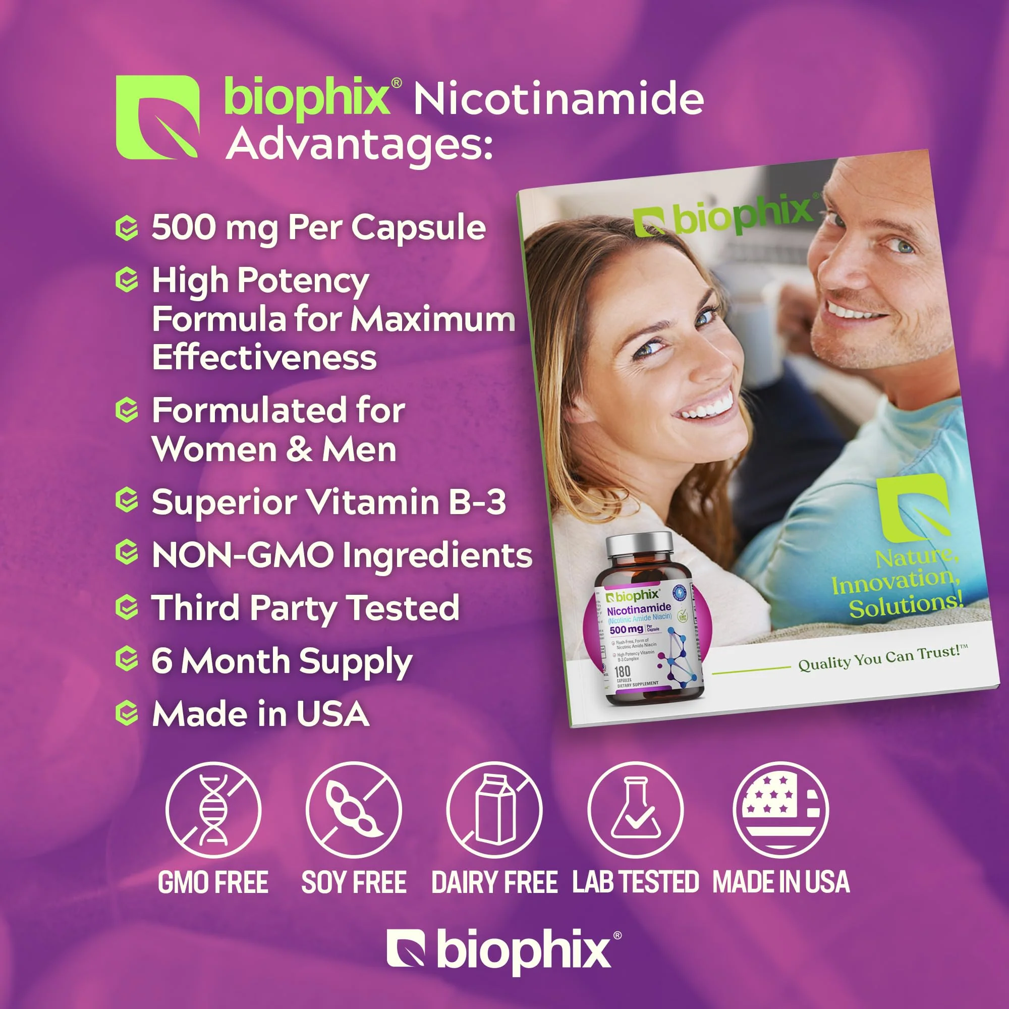 Biophix B-3 Nicotinamide 500 mg - 180 Caps (2 Pack) | Flush-Free Vitamin for Skin Health - Image 3