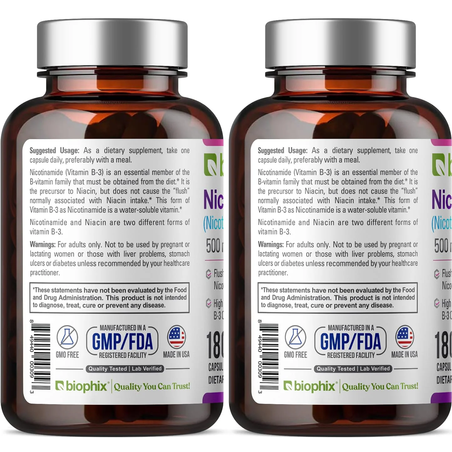 Biophix B-3 Nicotinamide 500 mg - 180 Caps (2 Pack) | Flush-Free Vitamin for Skin Health - Image 9
