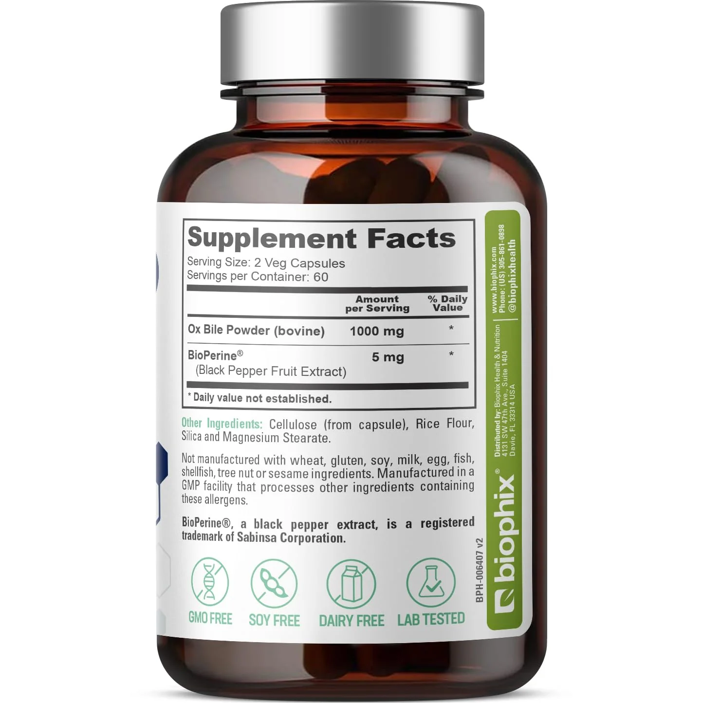 Biophix Ox Bile 1000 mg with BioPerine | 120 Veggie Capsules - Pack of 2 - Image 8