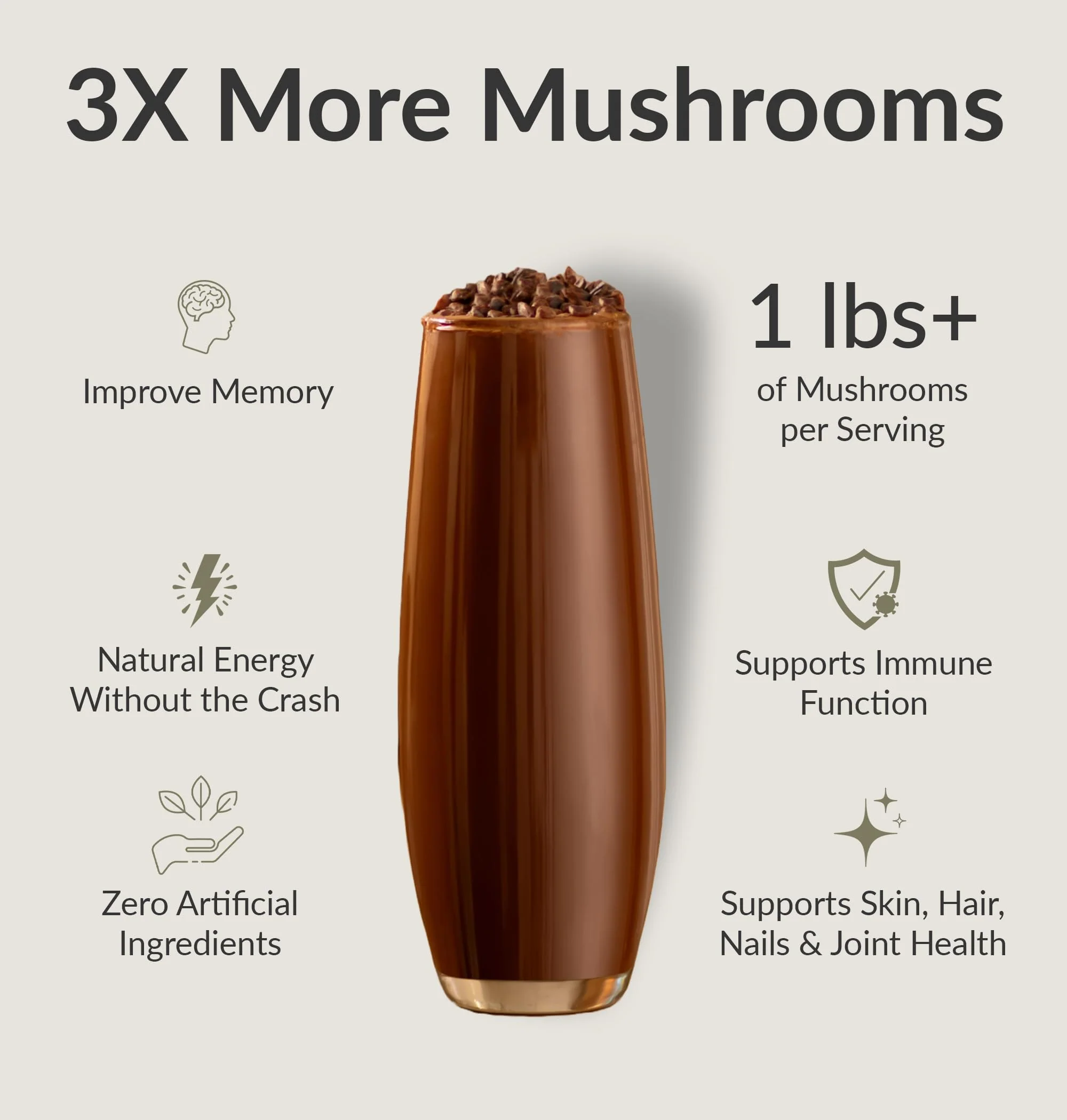 BIOptimizers Mushroom Coffee Alternative – Chocolate with Lion’s Mane, Chaga & Reishi + Collagen Peptides for Focus, Energy & Gut Health – Adaptogenic Mushrooms & MCT Powder – 30 Servings - Image 2