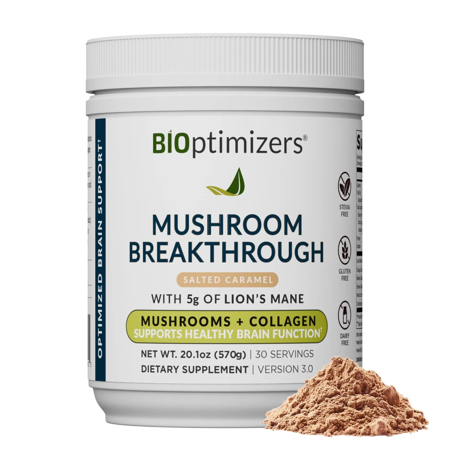 BIOptimizers Mushroom Coffee Alternative – Salted Caramel with Lion’s Mane, Chaga & Reishi + Collagen & MCT – 30 Servings - Image 8