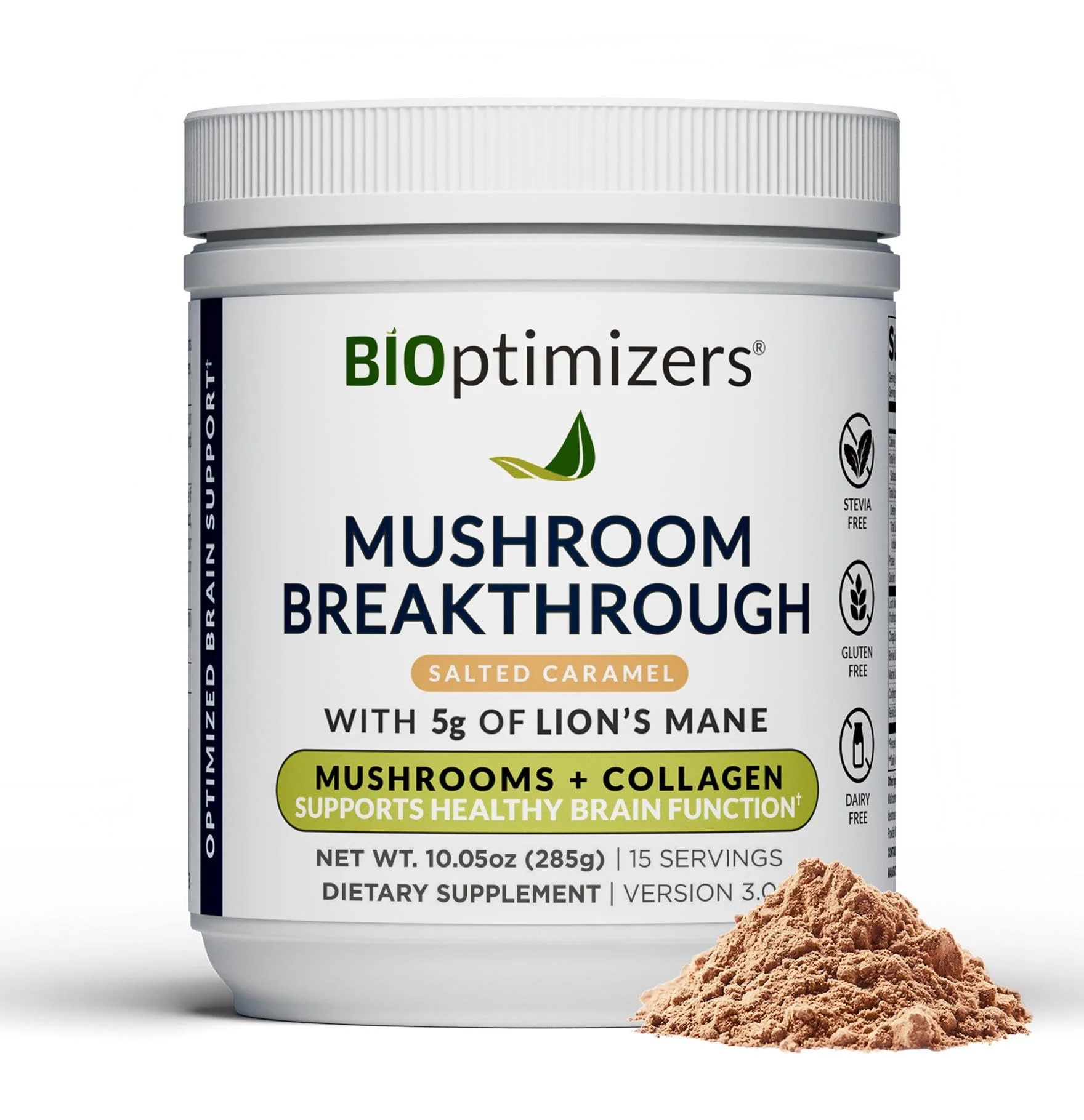 BIOptimizers Mushroom Coffee Alternative – Salted Caramel with Lion's Mane, Chaga, Reishi + Collagen & MCT (15 Servings) - Image 11