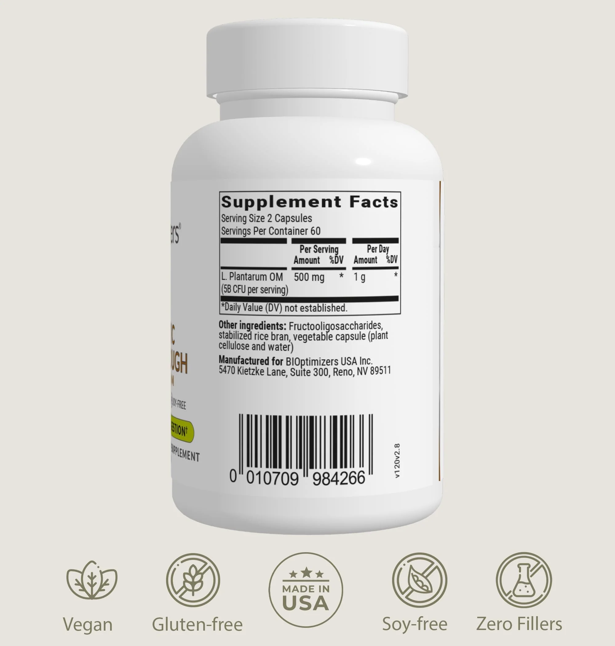 BIOptimizers Probiotic Breakthrough – Lactobacillus Plantarum OM Probiotics & Prebiotics for Gut, Digestive & Immune Support | 60 Vegan Capsules - Image 7