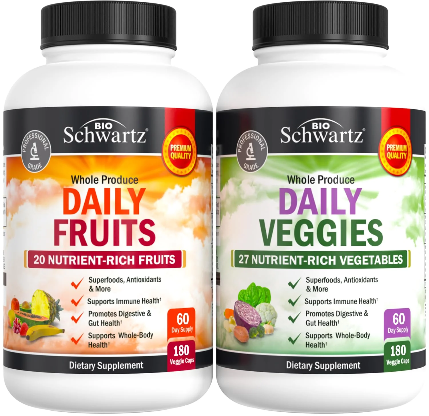 BioSchwartz Daily Fruits & Veggies – 47 Whole Foods, 2-Pack (360 Capsules) for Women & Men